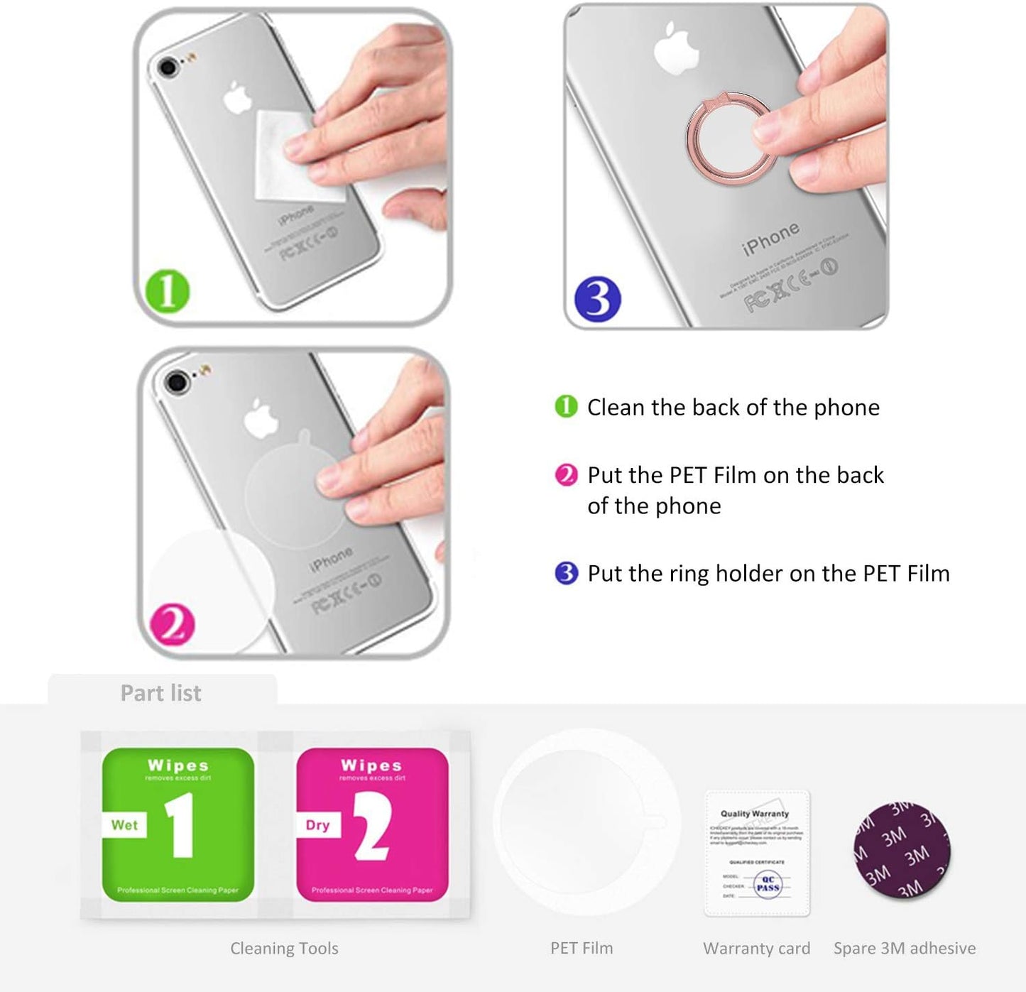 Finger Ring Stand, ICHECKEY Phone Ring Kickstand 360° Rotation Metal Grip Holder for Magnetic Car Mount Compatible with All Smartphone, Ipad, Tablet - Rose Gold/Silver (Rose2Pcs)  ICHECKEY   