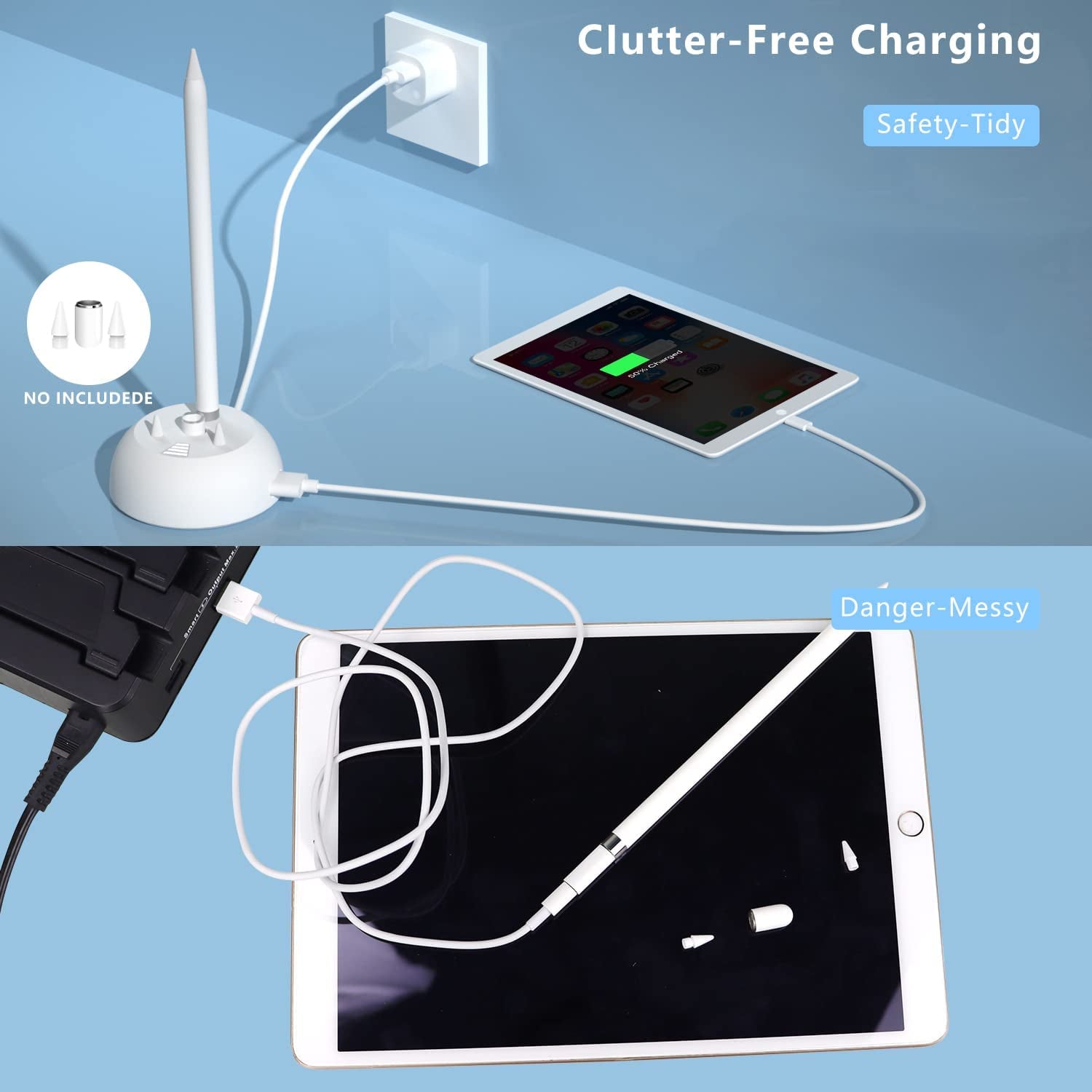 Charger Stand for Apple Pencil Charging Stand Compatible with Ipad Pencil 1St Generation Adapter Ipad Pen Ipencil Charging Dock Station with Led Charging Indicator&Pencil Tips Cap Holder&Usb Port  Iootmoy   