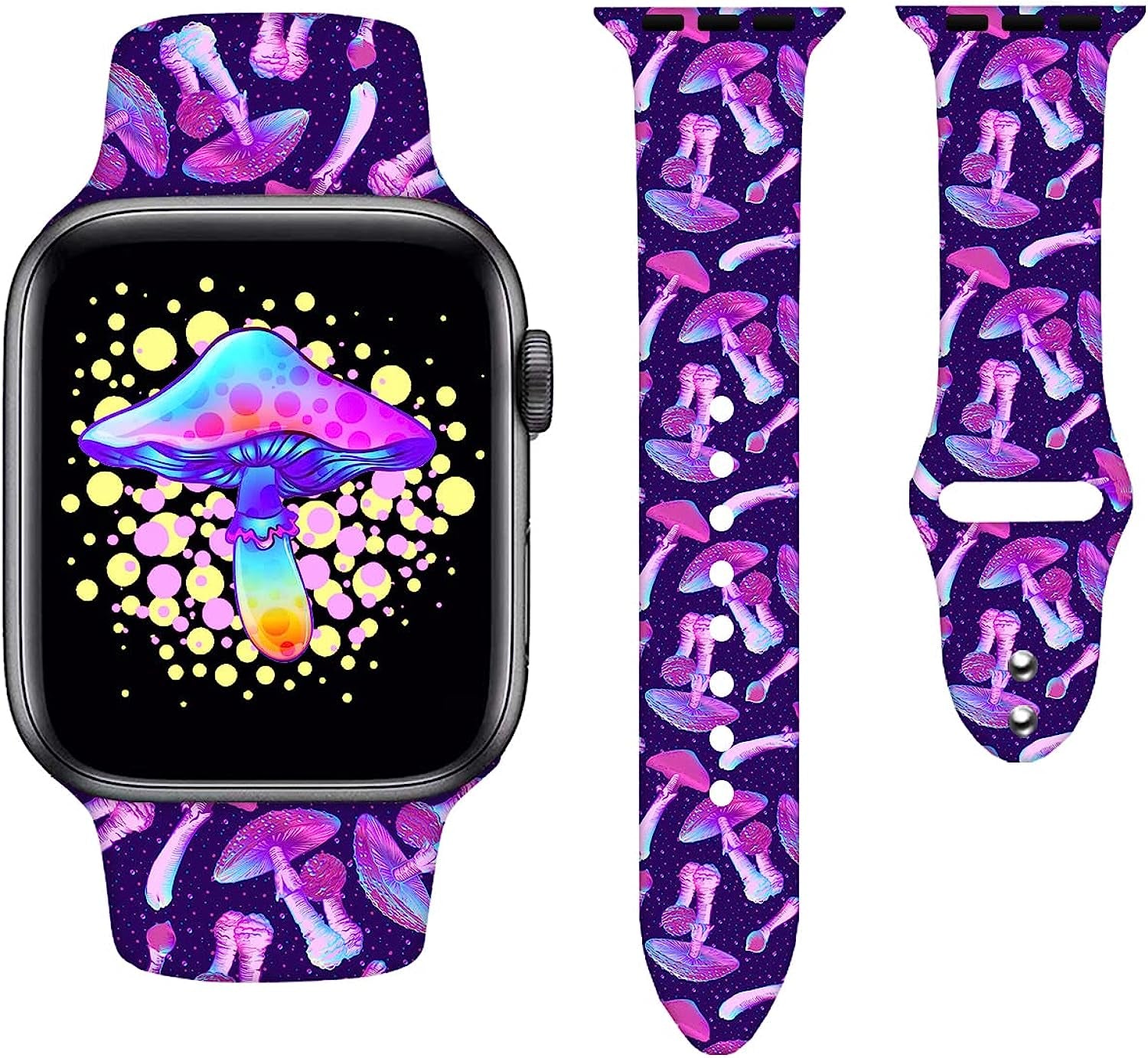 Watch Bands Compatible Apple Watch for Women Men, Adjustable Smart Watch Band Soft Silicone Wristbands Replacment Strap for Watch Series 7 6 5 4 3 2 1  OMGZBNACCC Psychedelic Pink Mushrooms 42mm/44mm/45mm 