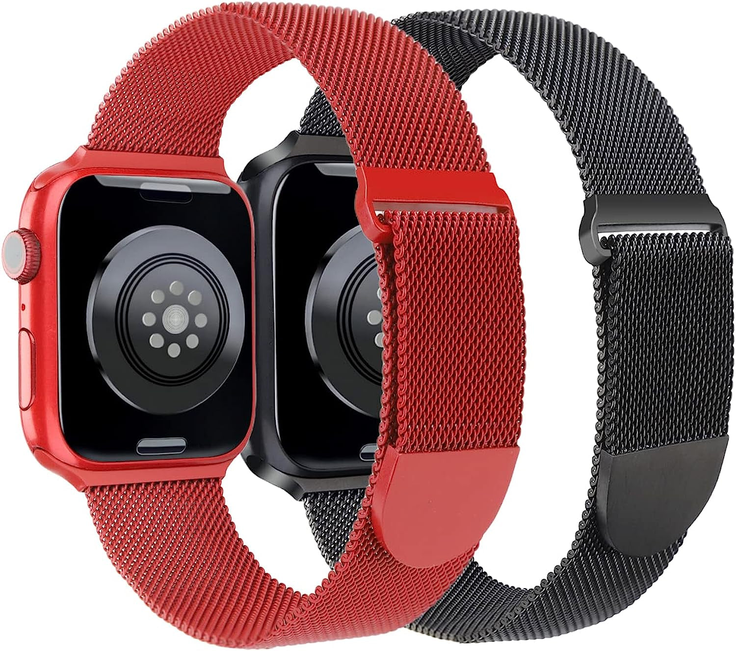 ASOTC Metal Band Compatible with Apple Watch Bands 40Mm 38Mm 41Mm 45Mm 44Mm 42Mm 49Mm for Women Men, Stainless Steel Milanese Mesh Loop Magnetic Wristbands for Iwatch Series 8 7 6 5 4 3 2 1 SE Ultra  ASOTC Red/Black 42mm/44mm/45mm/49mm 