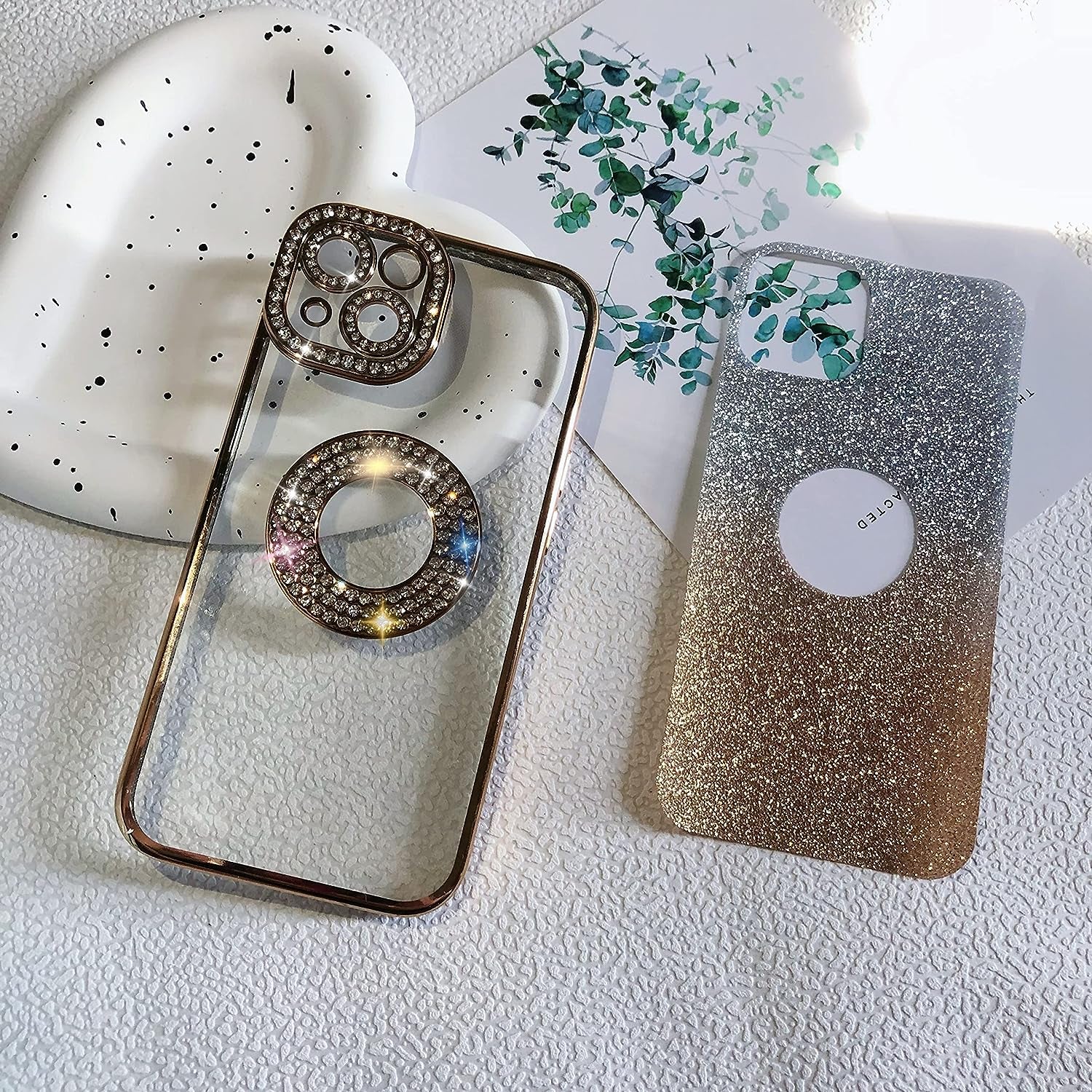 Yivenbarity Compatible for Iphone 13,Bling Luxury Plating Rhinestone Design Cover for Women Girl,Shiny Glitter Crystal Diamond Sparkle Gradient Clear Case with Camera Lens Shockproof Protection-Gold  Yivenbarity   