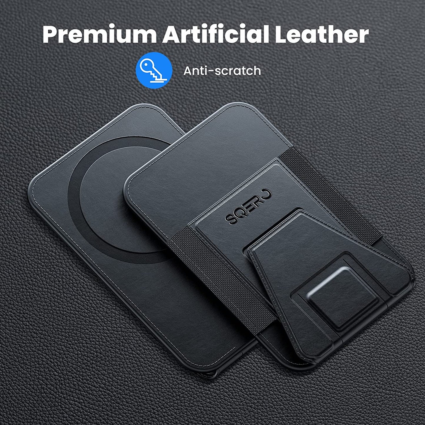 SQERO Magnetic Card Wallet with Foldable Stand for Iphone, Leather Magnetic Wallet for Iphone 14 Iphone 13 Iphone 12, Iphone Wallet Fit 4-6 Cards - Black  SQERO   