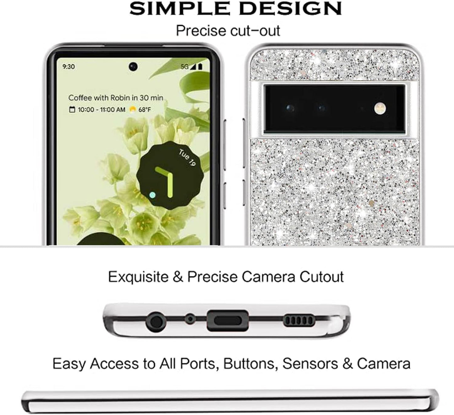 Compatible with Google Pixel 6 Pro Case Glitter Bling Google Pixel 6 Pro Phone Case for Girls Cute Bumper Shockproof Protective Case (Google Pixel 6 Pro, Silver)  Generic   