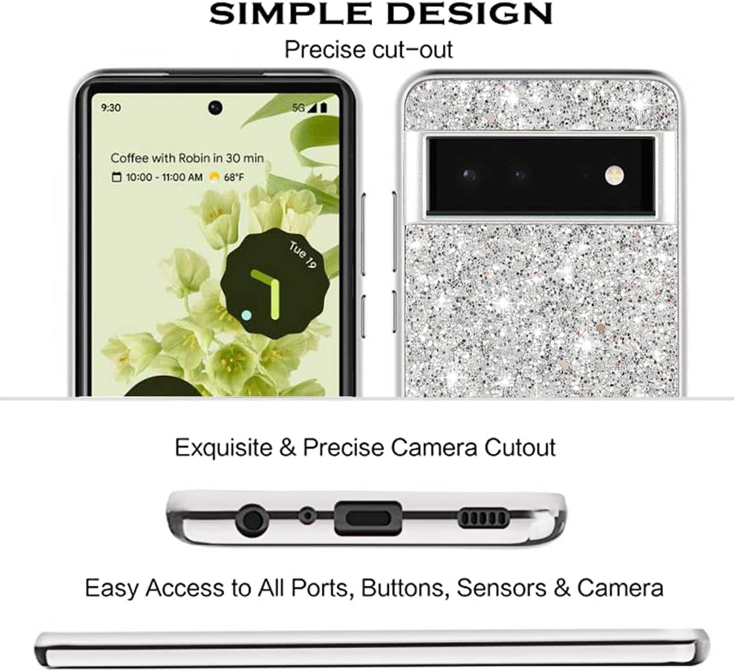 Compatible with Google Pixel 6 Pro Case Glitter Bling Google Pixel 6 Pro Phone Case for Girls Cute Bumper Shockproof Protective Case (Google Pixel 6 Pro, Silver)  Generic   