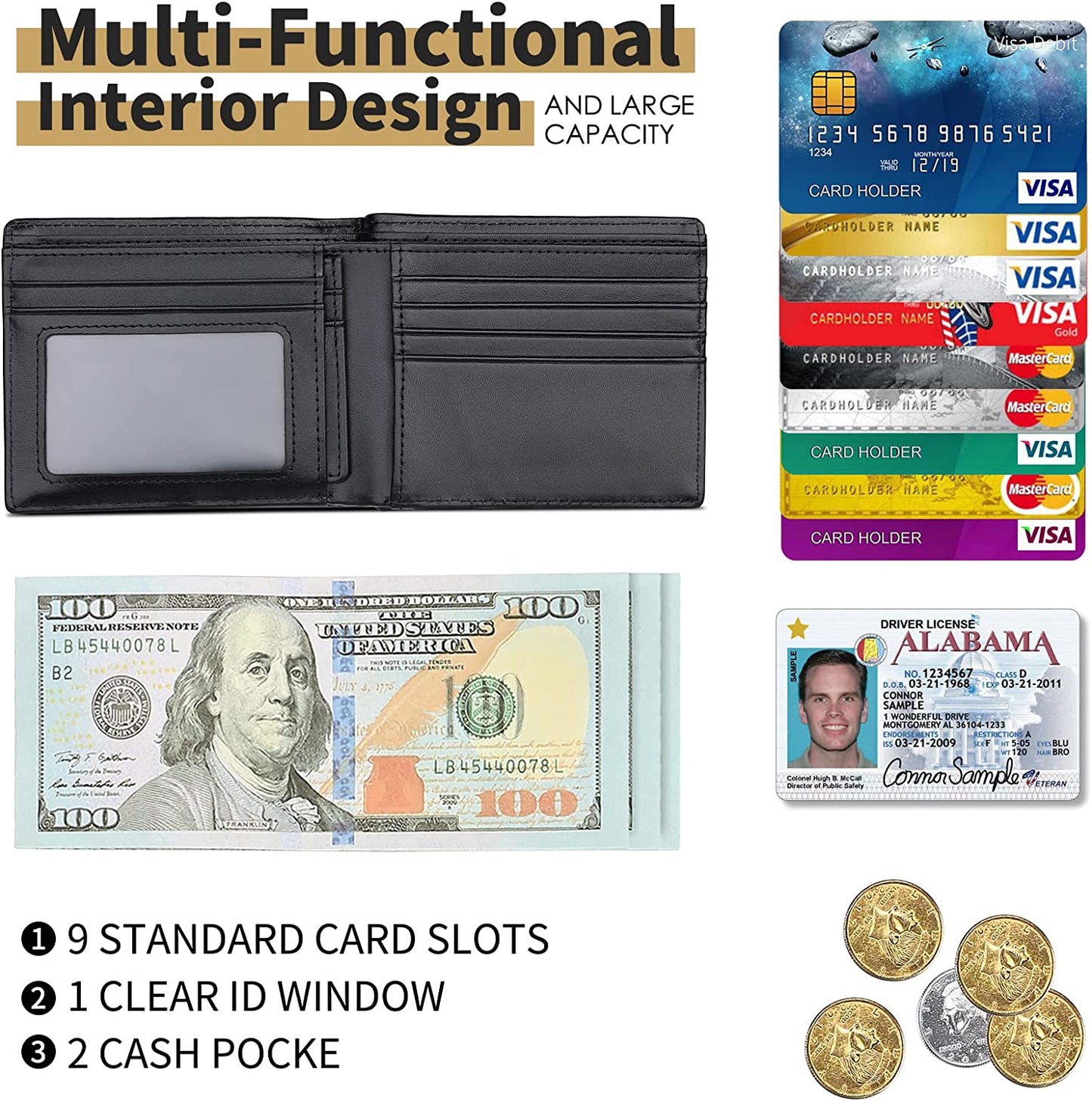 Swallowmall Airtag Wallet for Men,Rfid Genuine Leather Bifold Wallets for Men Removable ID Windows 11 Cards Holders Gift Box(Airtag Not Included)  swallowmall   