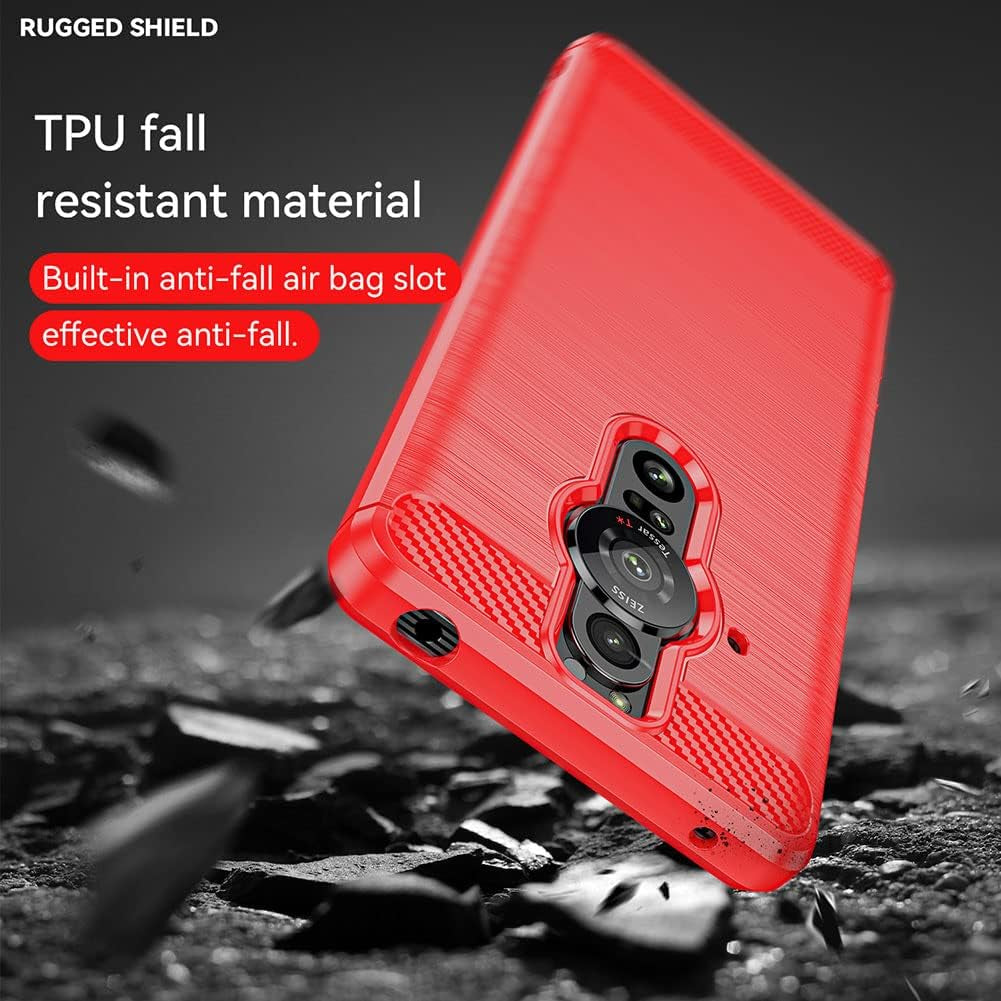 EVUNNBC Slim Case for Sony Xperia Pro-I,Sony Xperia Pro-I Case,Tpu Shock Absorption Technology Full Protective Case Carbon Fiber Cover for Sony Xperia Pro-I Smartphone (Red)  LuckyMi   