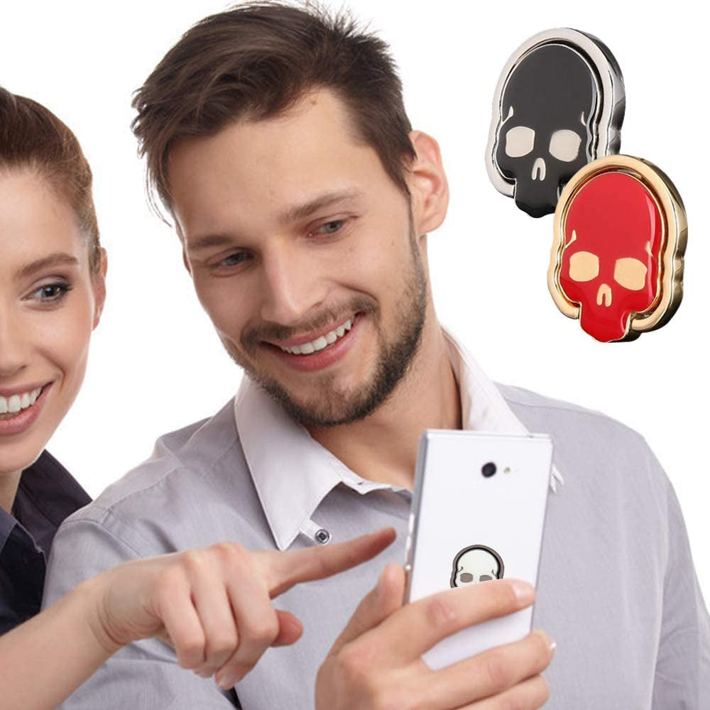 3 Packs Skull Shape Phone Ring Holder in 3 Colors, Dakuan 180° Adjustable Metal Stand Finger Grip Kickstand (Black, White, Red)  DaKuan   