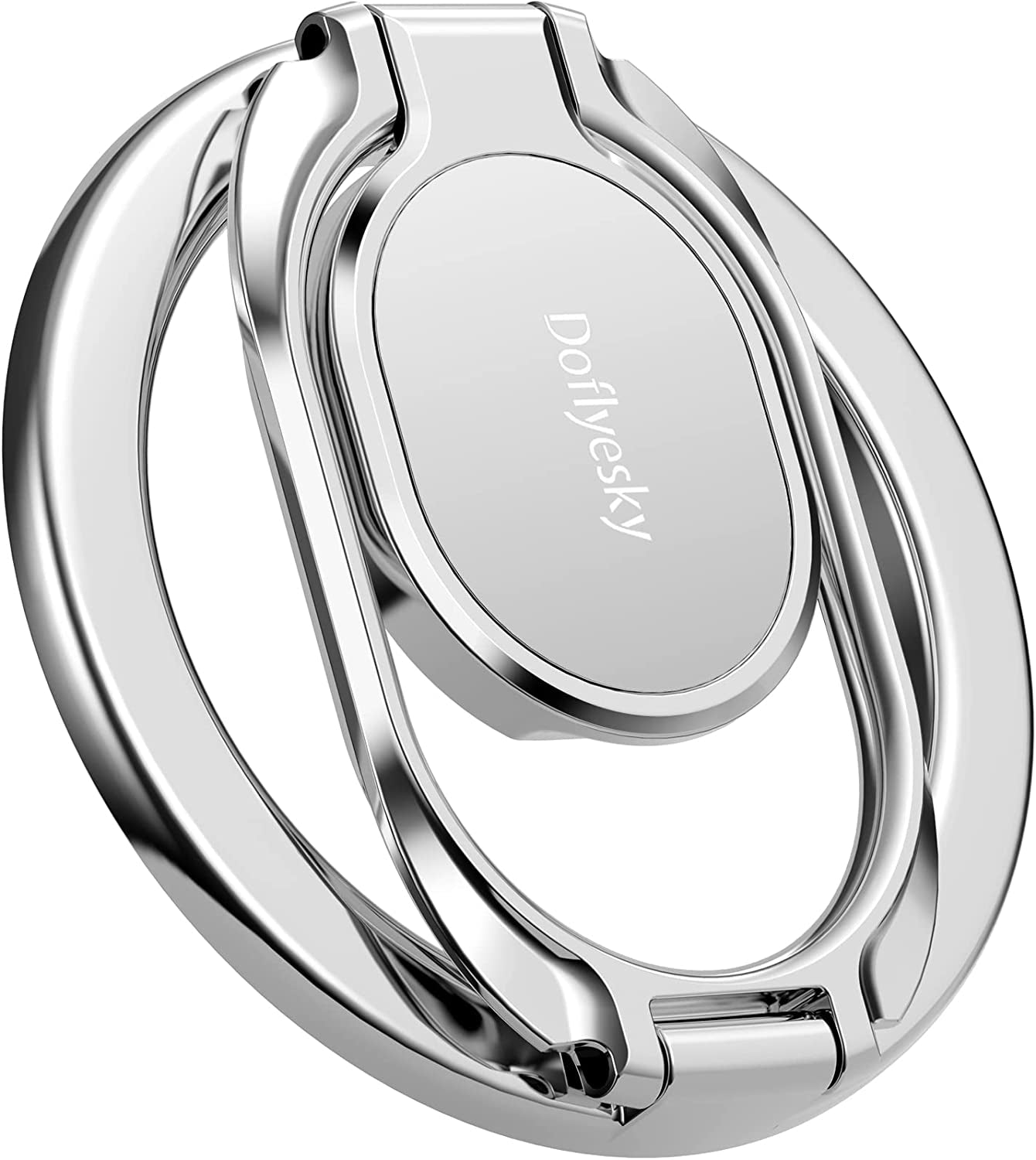 Magnetic Phone Ring Holder with Magsafe, Double Adjustable Gym Finger Ring Grip and Stand, Removable Phone Grip, for Iphone, Ipad and Smartphones, Compatible with Magnetic Car Mount (Gun Black)  Doflyesky Silver  