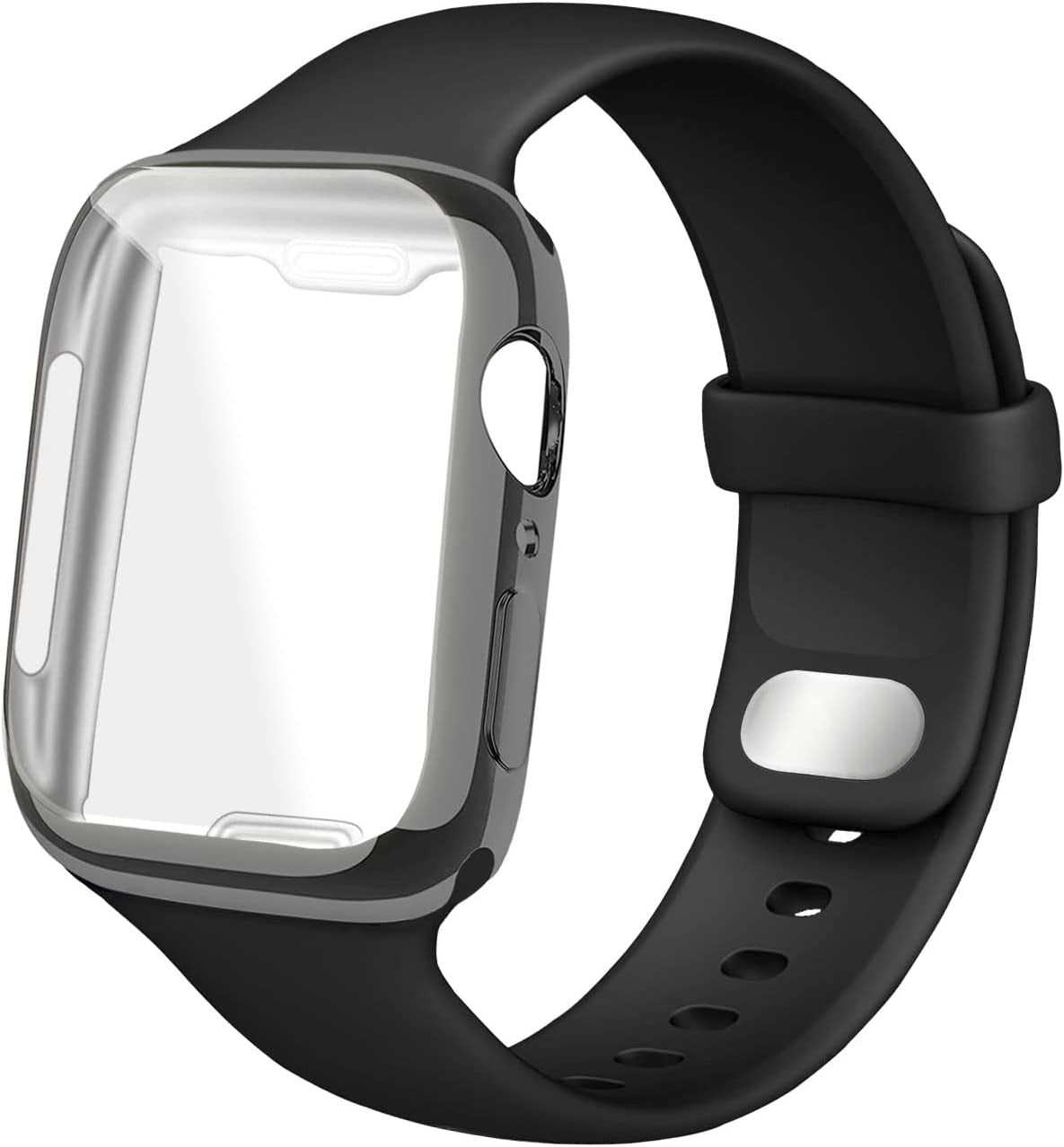 NUKELOLO Sport Band Compatible for Apple Watch Band 45Mm 44Mm 42Mm 41Mm 40Mm 38Mm with Screen Protector Case, Men Women Soft Silicone Strap for Iwatch Series 7 6 5 4 3 2 1 Se(40Mm-Stone)  NUKELOLO Black 41mm 