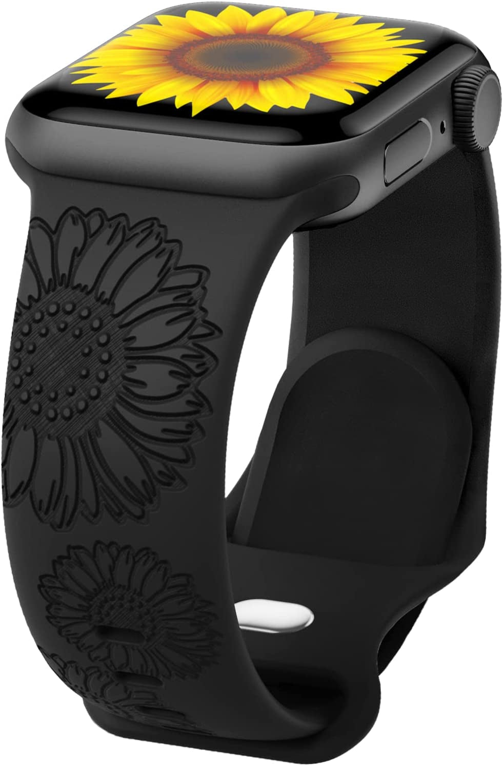 Flower Engraved Band Compatible with Apple Watch Bands 42Mm 44Mm 45Mm 49Mm for Women, Soft Sunflower Laser Silicone Wristbands Cute Sport Straps for Iwatch Series 8/7/Se/6/5/4/3/2/1/Ultra  Butifacion   