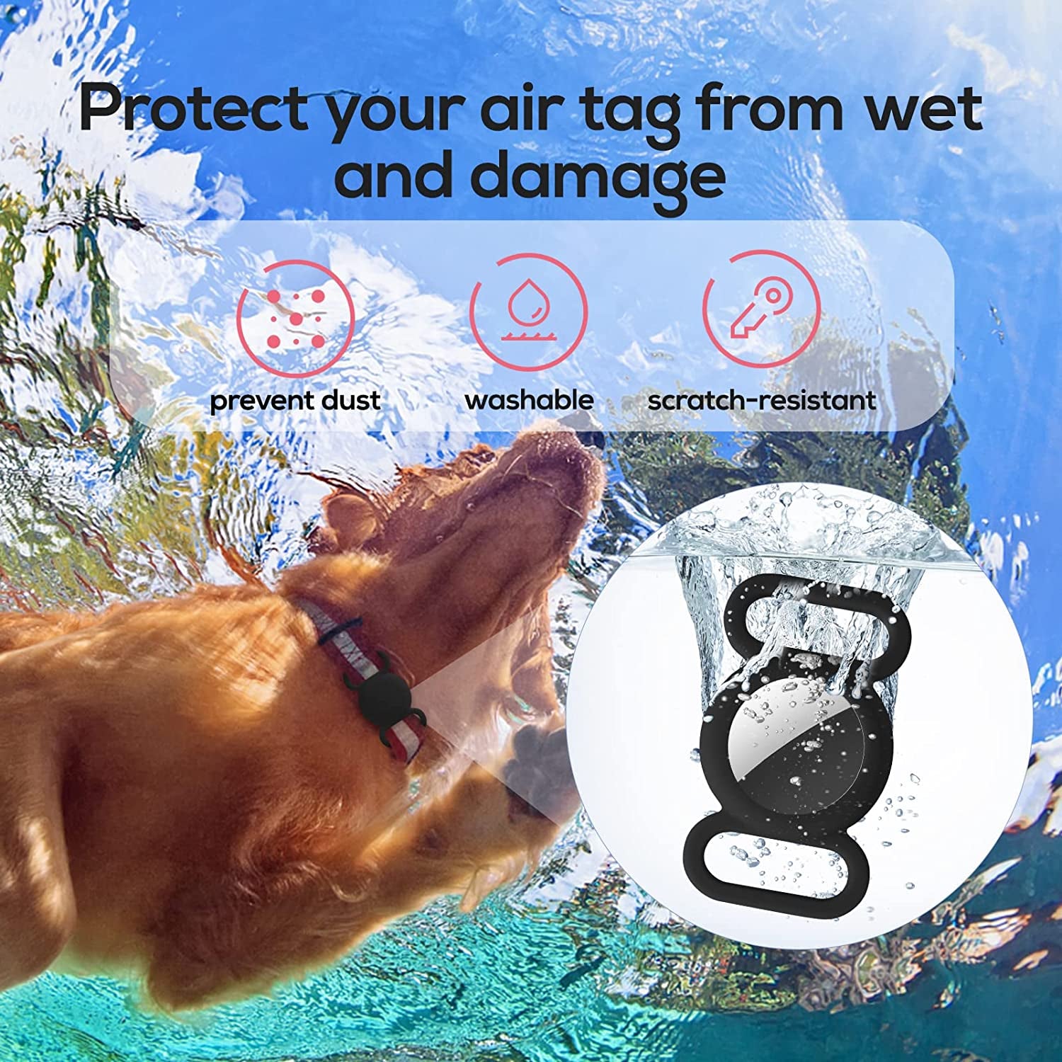 Air Tag Dog Collar Holder(2 Pack), Protective Silicone Pet Collar Case for Apple Air Tag 2021, Anti-Lost Air Tag Case Holder Compatible with Cat Dog Collars Charms & Pets Accessories - Black & White  typecase   