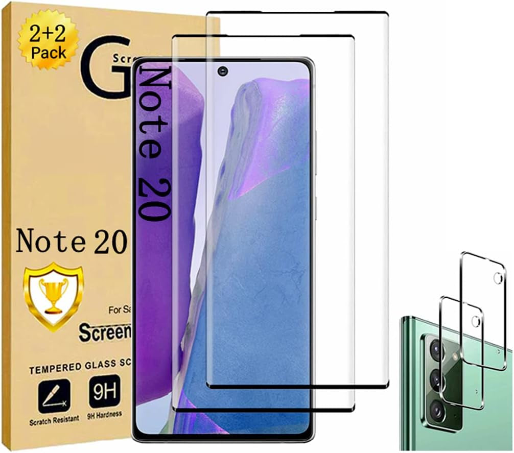 Micger Galaxy Note 20 Screen Protector, 2 Pack Camera Lens Protector, Compatible Fingerprint, Easy Installation, 3D Glass 9H Hardness Tempered Glass Screen Protector for Samsung Galaxy Note 20 5G【2+2 Pack】  Micger   