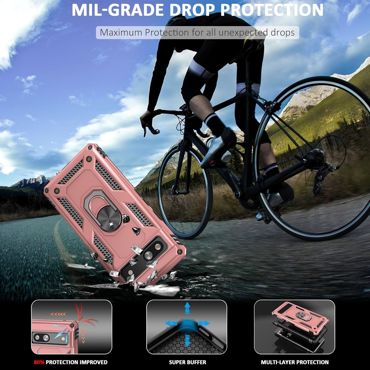 ADDIT Phone Case for Google Pixel 7A Case Pixel 7A Pink Case for Women Girl,With Kickstand Magnetic Ring Holder,Heavy Duty Protective Cover for Google Pixel 7A Rose Gold  ADDIT   