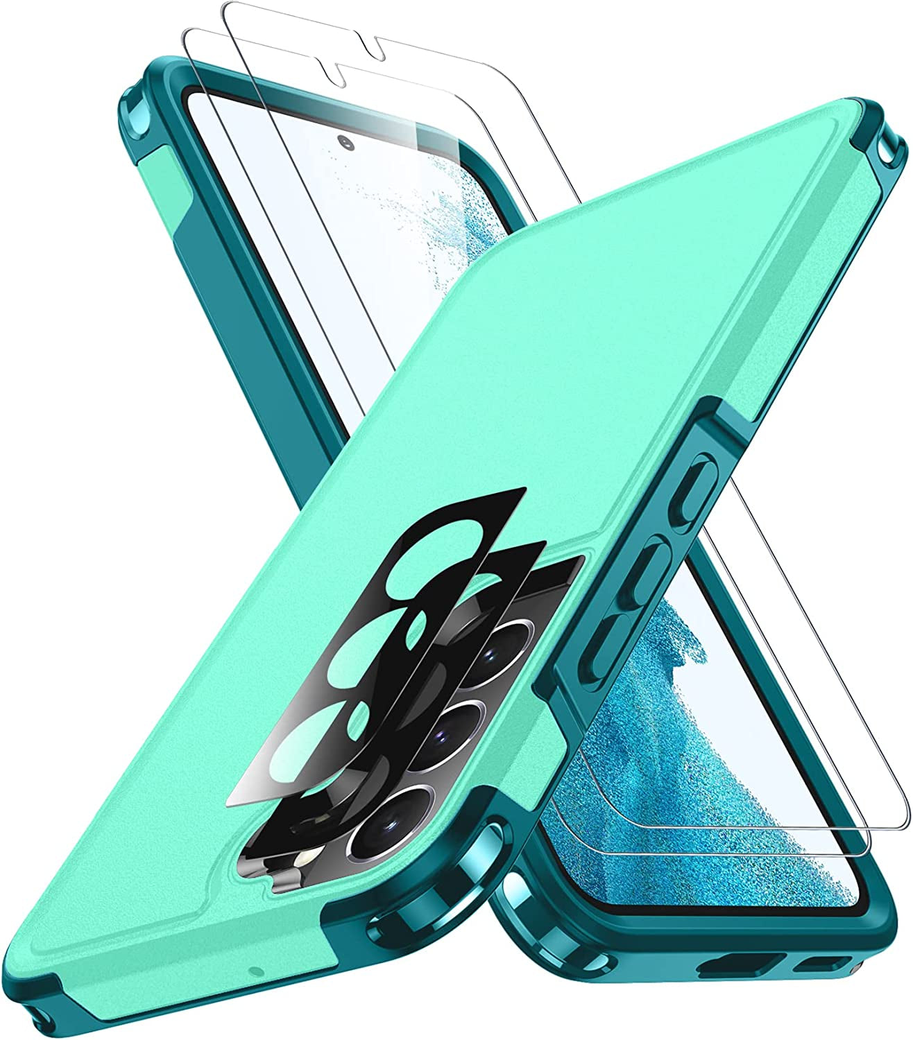 SPIDERCASE for Samsung Galaxy S22 plus Case, [10 FT Military Grade Drop Protection], 2 Pack [Tempered Glass Screen Protector+Camera Lens Protector] Heavy Duty Shockproof Case, Light Green  SPIDERCASE   