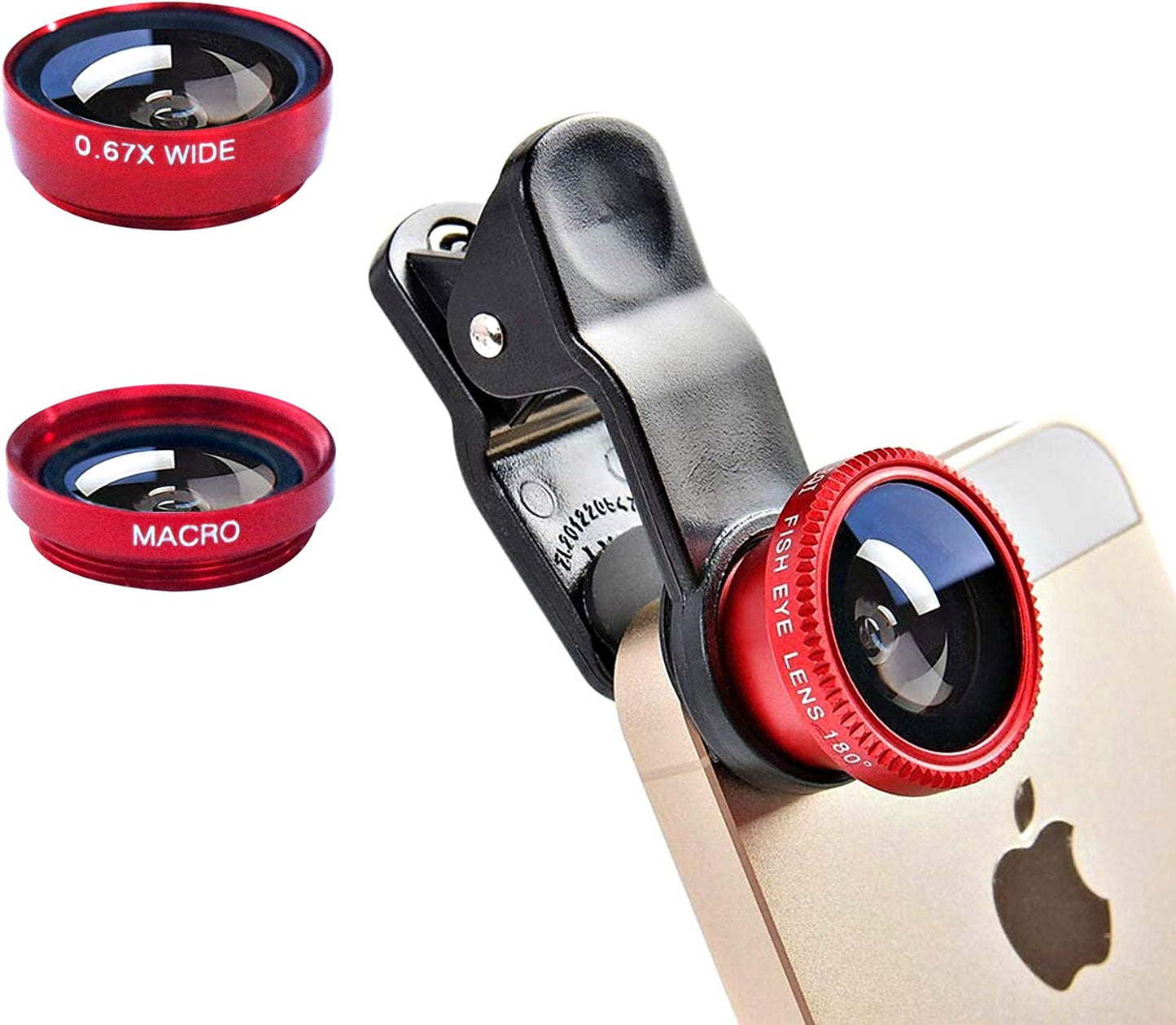 3 in 1 Cell Phone Camera Lens Kit Wide Angle Macro Fisheye Lens Universal for Smart Phones Iphone Samsung Android  ANJIELO SMART Red  