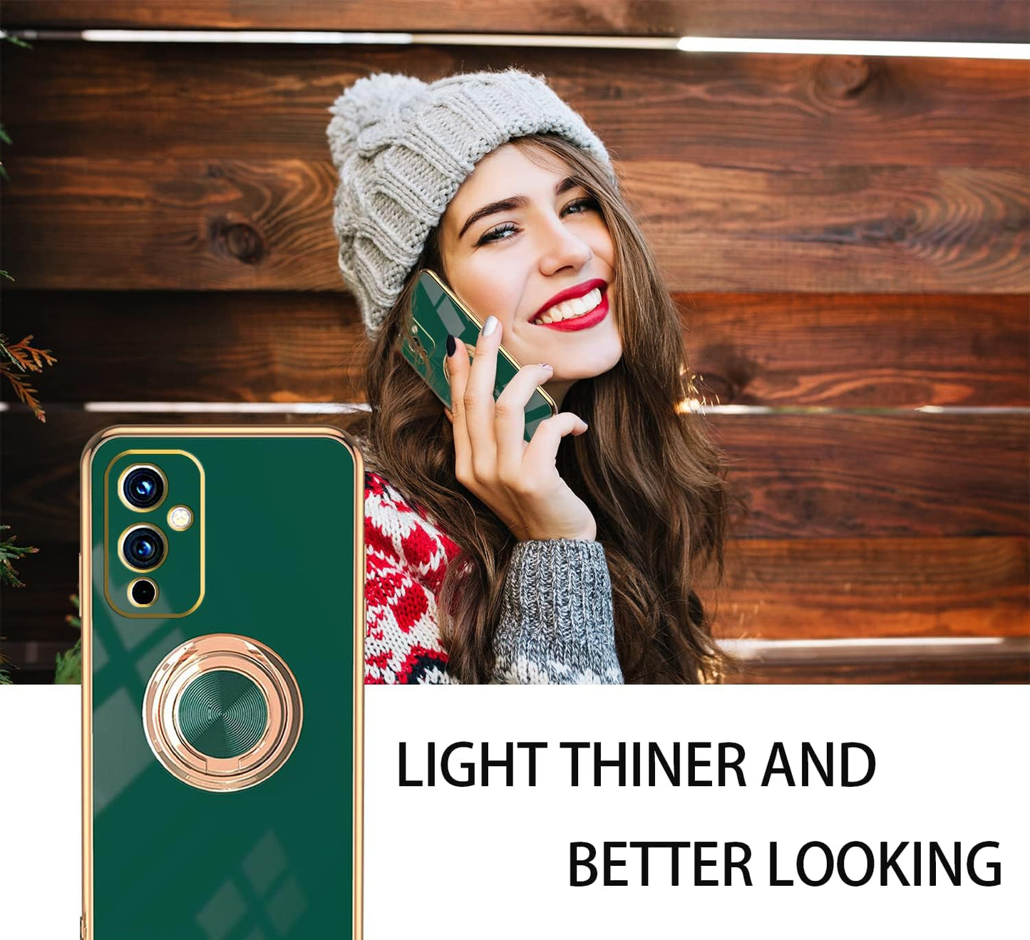 Jancyu Compatible with Oneplus 9 Case, Phone Case for One plus 9 Cute Silicone Protective Fundas with 360 Degrees Magnetic Life Holder Bracket Mobile Caver (Dark Green)  Jancyu   