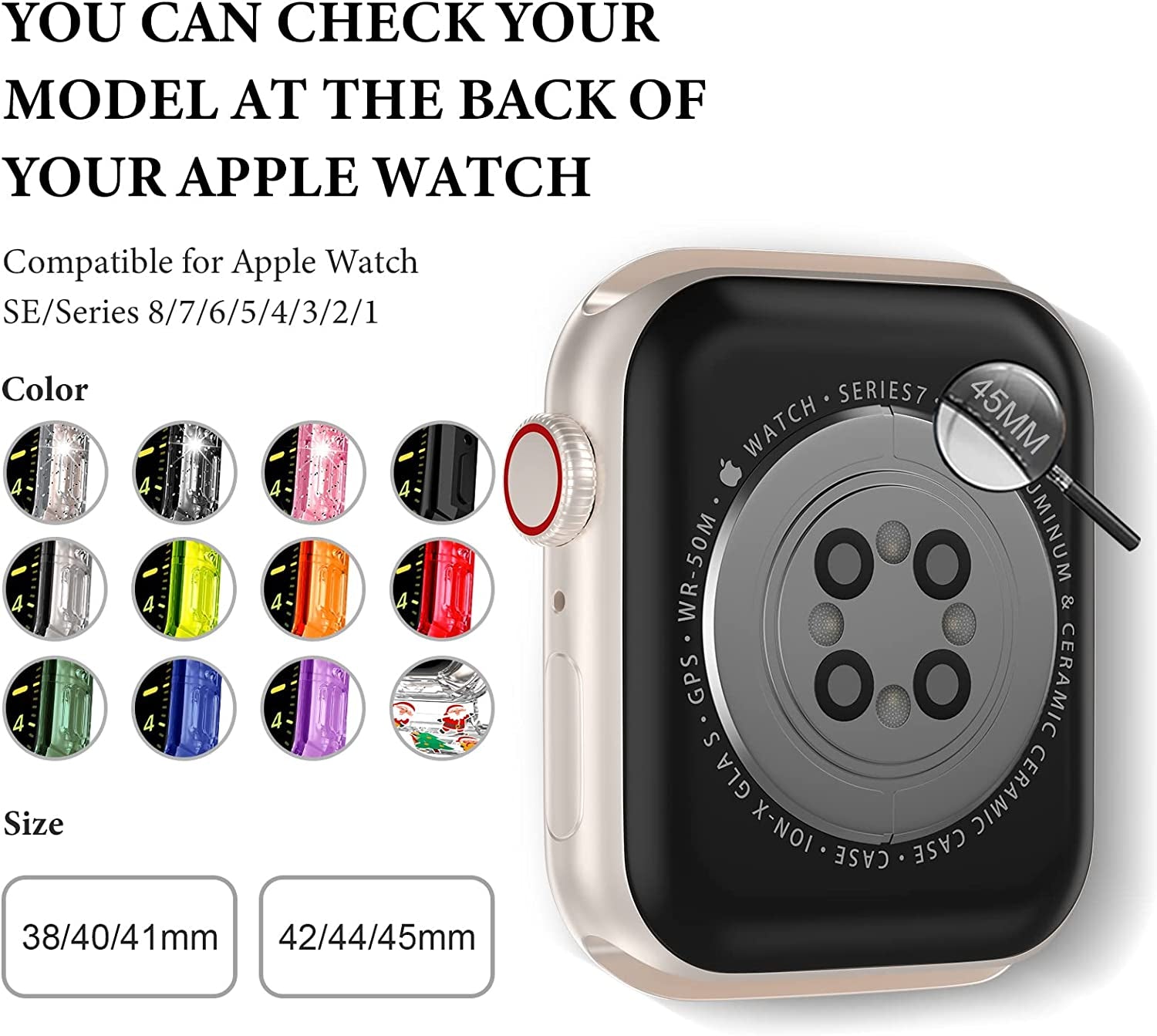 DABAOZA Compatible for Clear Apple Watch Band 38Mm 40Mm 41Mm 42Mm 44Mm 45Mm with Case, Women Girl Glitter Clear Bling Crystal Sport Strap and Bumper for Iwatch Band Ultra SE Series 8/7/6/5/4/3/2/1  DABAOZA   