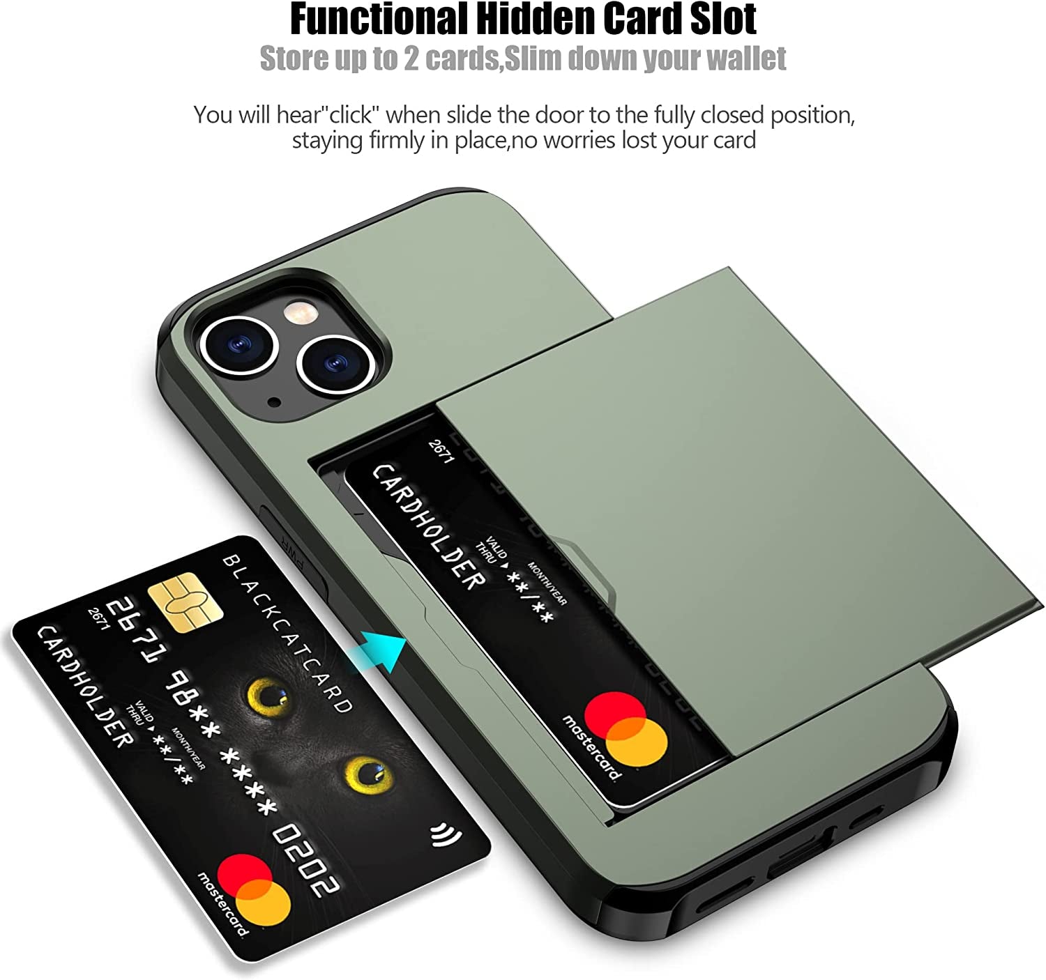 Nvollnoe for Iphone 14 Case with Card Holder Heavy Duty Protective Dual Layer Shockproof Hidden Card Slot Slim Wallet Case for Iphone 14 for Women&Men(Green)  Nvollnoe   