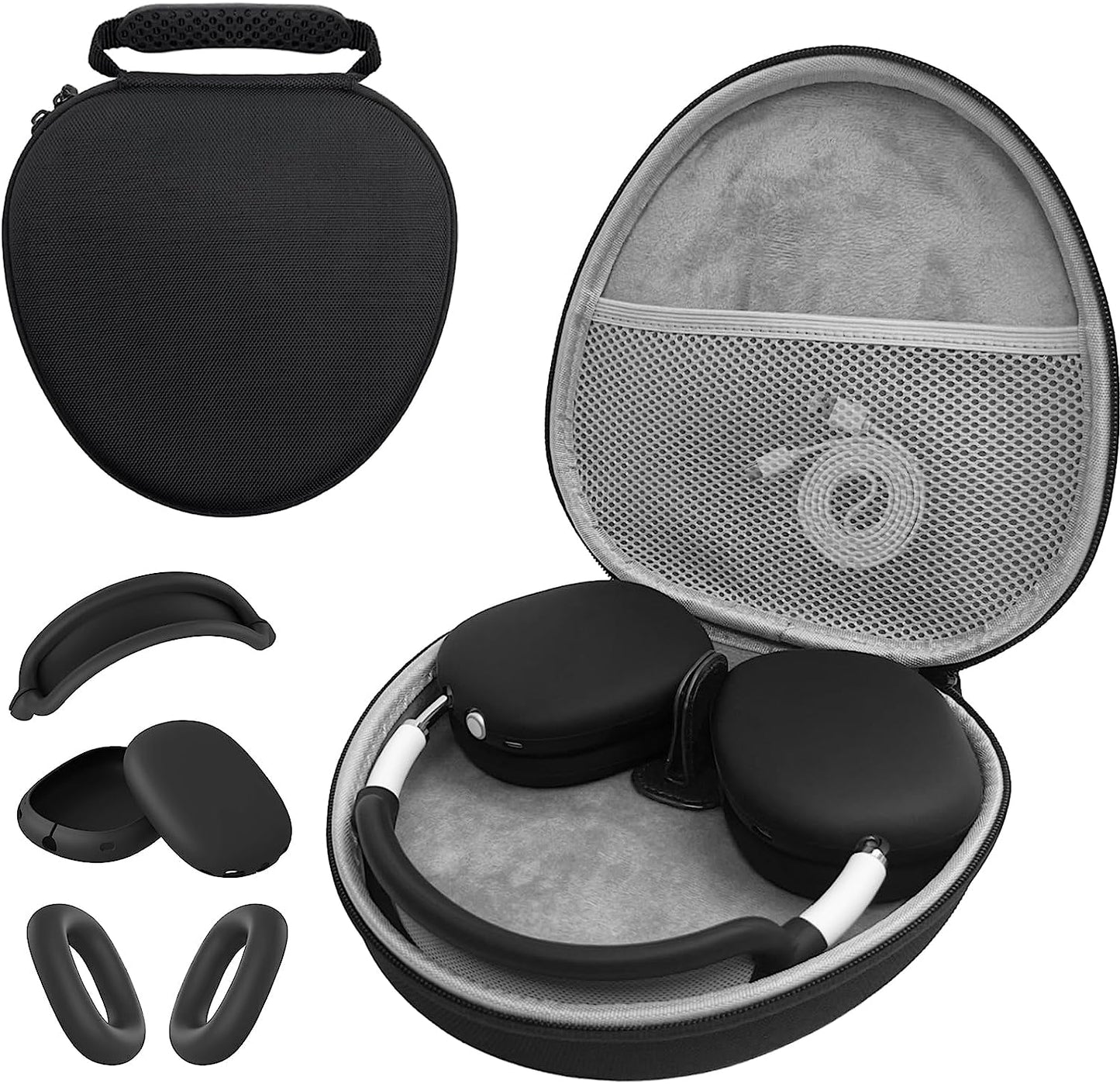 Silicone Case Cover for Airpods Max Headphones, Anti-Scratch Ear Pad Case Cover/Ear Cups Cover/Headband Cover for Airpods Max, Accessories Soft Silicone Skin Protector for Apple Airpods Max (Black)  PonKet Black&Black Set  