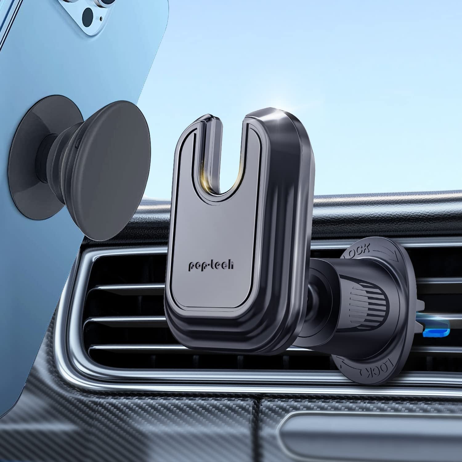 Pop-Tech Car Vent Phone Mount for Socket Grip, Air Vent Clip Phone Holder Compatible with Magsafe Wallet Black & Iphone Samsung Card Holder, Cell Phone Stand with Sticky Adhesive  pop-tech   