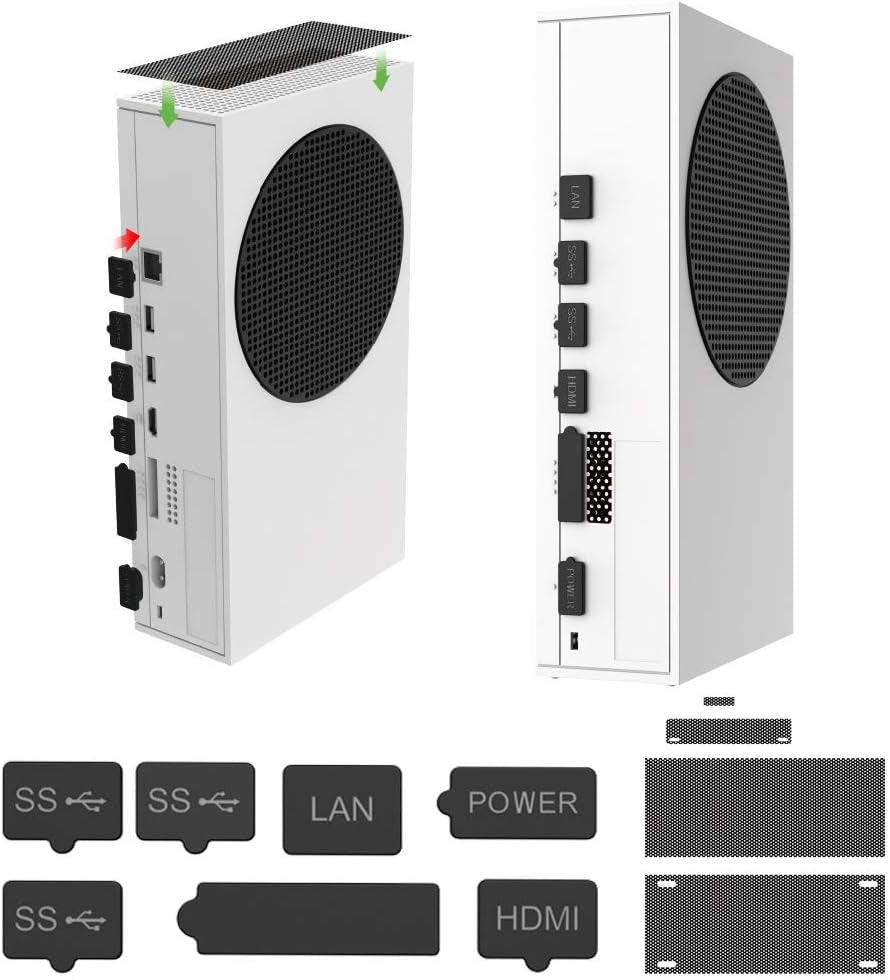 GOTRUTH Series S 7 Silicone Dust Plugs and 4 PVC Meshs Set,Usb HDMI LAN Power Cd-Driver Interface Anti-Dust Cover Dustproof Plug for Xbox Series S Console Accessories-11Pcs (Xbox Series S, Black 2)  wds   