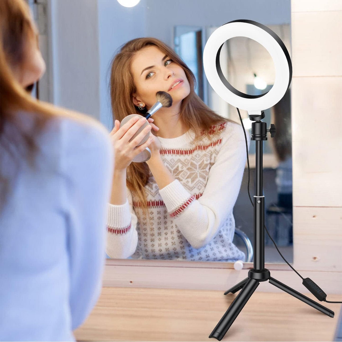 Selfie Ring Light with Tripod Stand for Zoom Meeting, Dimmable Desktop LED Clip on Video Light, 6.3'' Lighting Kit Gifts for Live Streaming/Laptop Video Conference/Makeup/Vlog/Youtube/Tiktok  Whellen   