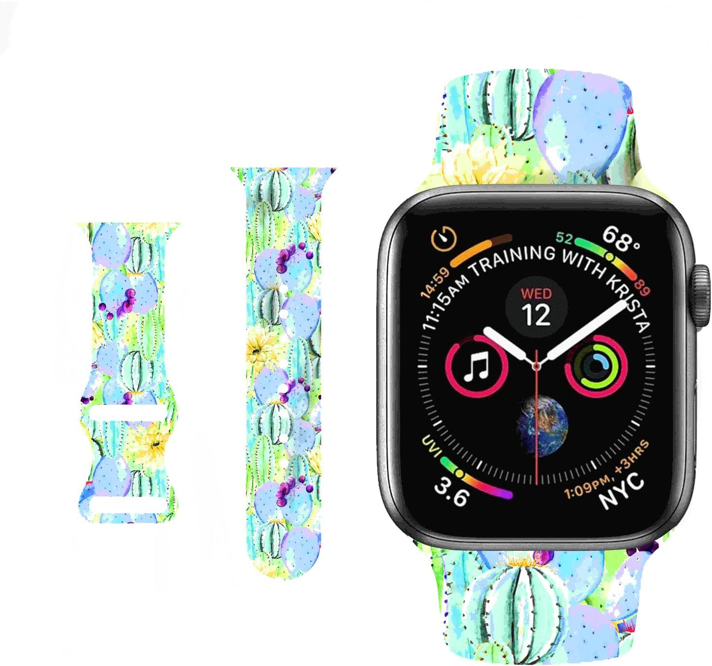 HYHMXB Chic Breathable Character Halloween Bands Compatible with Apple Watch 42Mm 44Mm 45Mm M/L, Grade Soft Silicone Sports Wristband Strap for Iwatch SE & Series 8 7 6 5 4 3 2 (Happy Skull)  HYHMXB T. Cactus theme Jungle 42mm/44mm/45mm M/L 