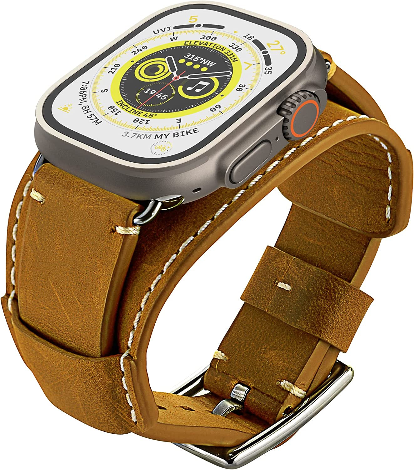 GOSETH Leather Band Compatible with Apple Watch Ultra 49Mm Band Leather Strap, Genuine Leather Band with Stainless Clasp for Iwatch Series 8 SE 7 6 5 4 3 2 1 45Mm 44Mm 42Mm Band (Black)  GOSETH Light tan 49mm/45mm/44mm/42mm 