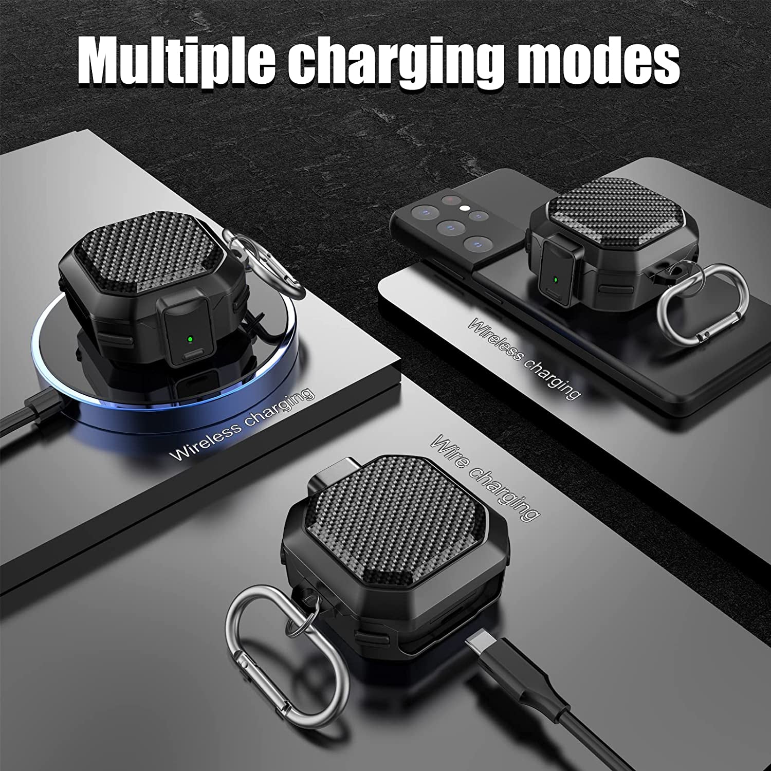 Lopnord for Galaxy Buds 2 Pro Case/Galaxy Buds Pro Case/Galaxy Buds 2 Case/Galaxy Buds Live Case with Lock, Carbon Fiber Shockproof Cover for Galaxy Buds Pro Case Samsung Earbuds with Keychain  Lopnord US   