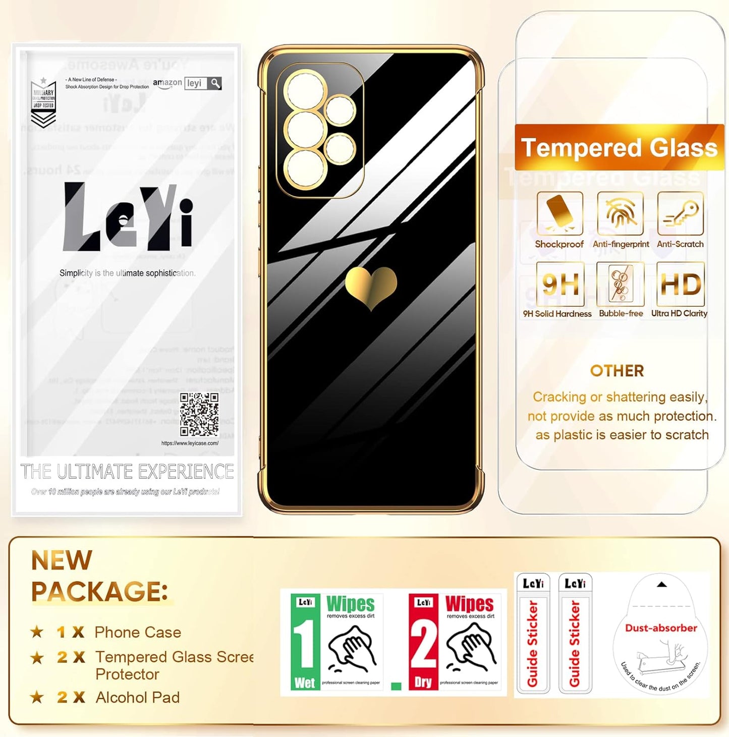 Leyi for Samsung A53 5G Case Galaxy A53 5G Case with Screen Protector [2 Pcs]+ Full Camera Protection, Love Heart Plating Girly Women Cute Luxury Soft TPU Case for Samsung A53 5G, Black  LeYi   