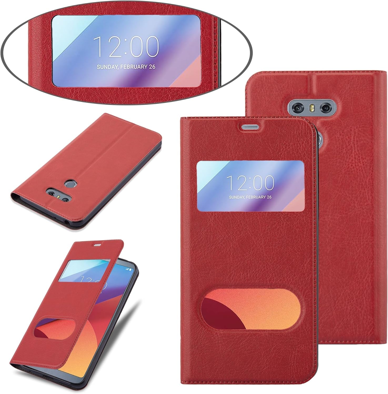 Cadorabo Book Case Compatible with LG G6 in Saffron RED - with Magnetic Closure, 2 Viewing Windows and Stand Function - Wallet Etui Cover Pouch PU Leather Flip  Cadorabo   