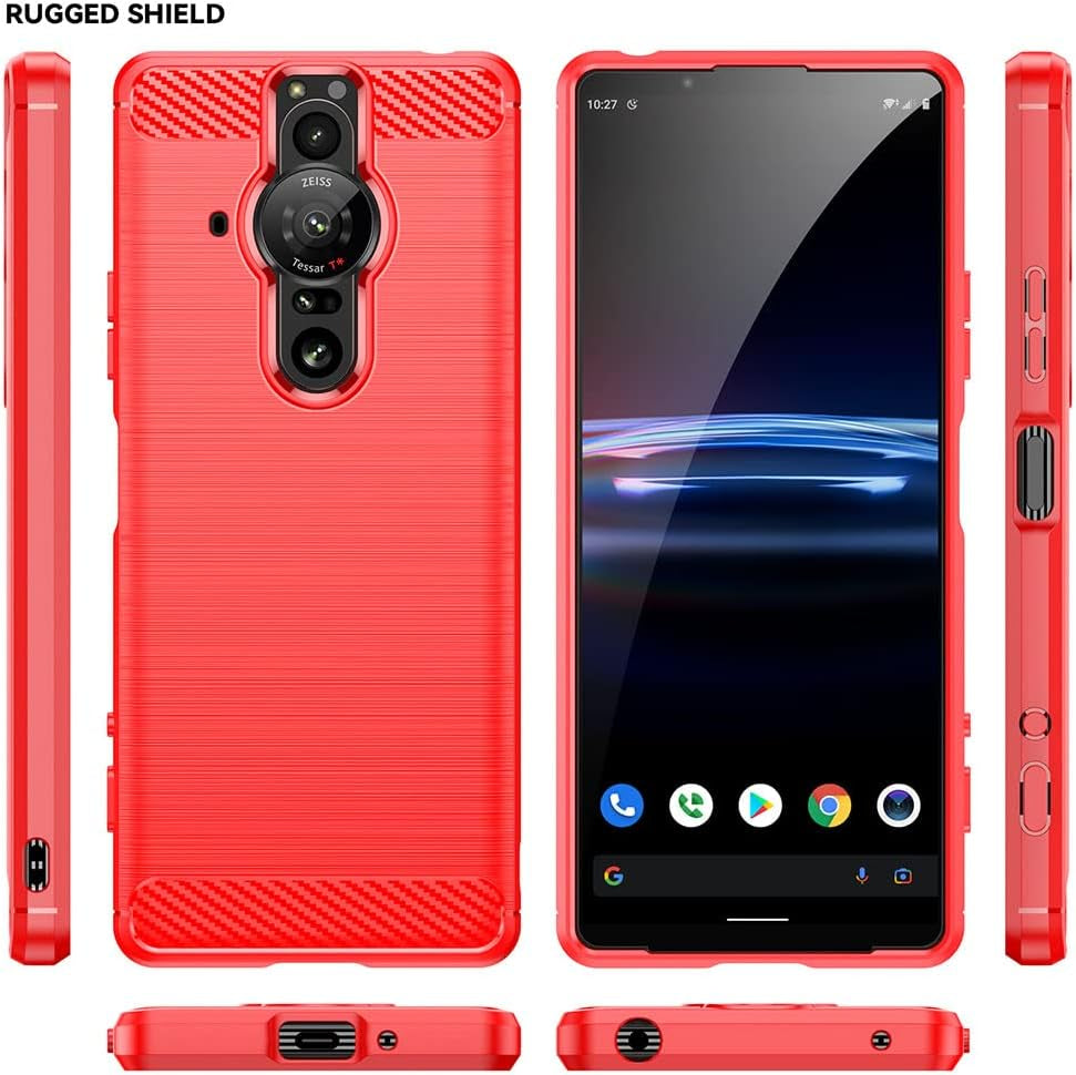 EVUNNBC Slim Case for Sony Xperia Pro-I,Sony Xperia Pro-I Case,Tpu Shock Absorption Technology Full Protective Case Carbon Fiber Cover for Sony Xperia Pro-I Smartphone (Red)  LuckyMi   