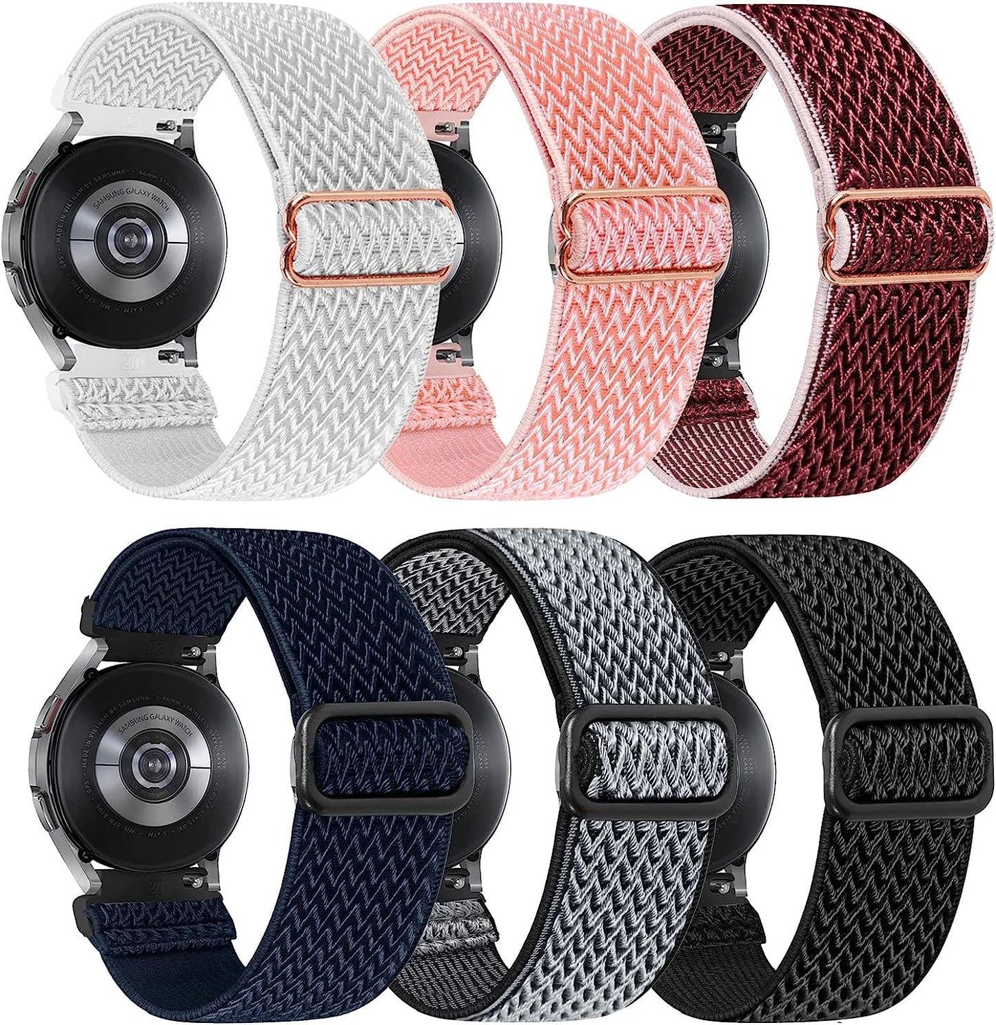 20Mm Watch Band Compatible with Samsung Galaxy Watch 5 Band/Galaxy Watch 4 Band 40Mm 44Mm,Galaxy Active 2 Band 40Mm 44Mm,Galaxy Watch 5 Pro Band 45Mm/Galaxy Watch 4 Classic Band for Women Men,6 Paack  LHXYUO Pink/white/Black/Wine/Silver/Navy  