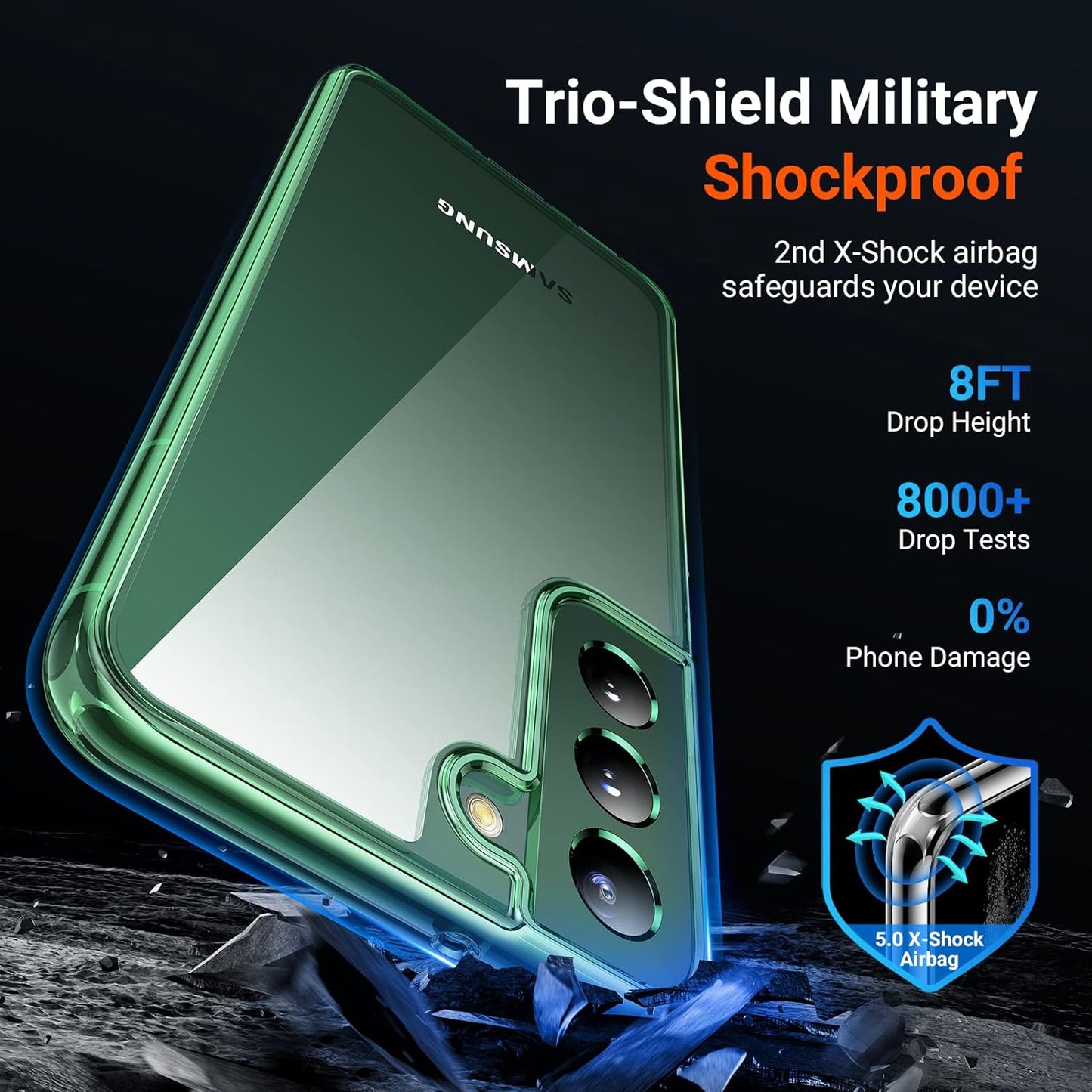 TORRAS Diamond Clear Designed for Galaxy S22 Case [Never Yellowing] [Military Grade Anti-Drop] Samsung Galaxy S22 Case, Hard PC Back & Flexible Bumper Shockproof Phone Case for Samsung S22, Green  TORRAS   