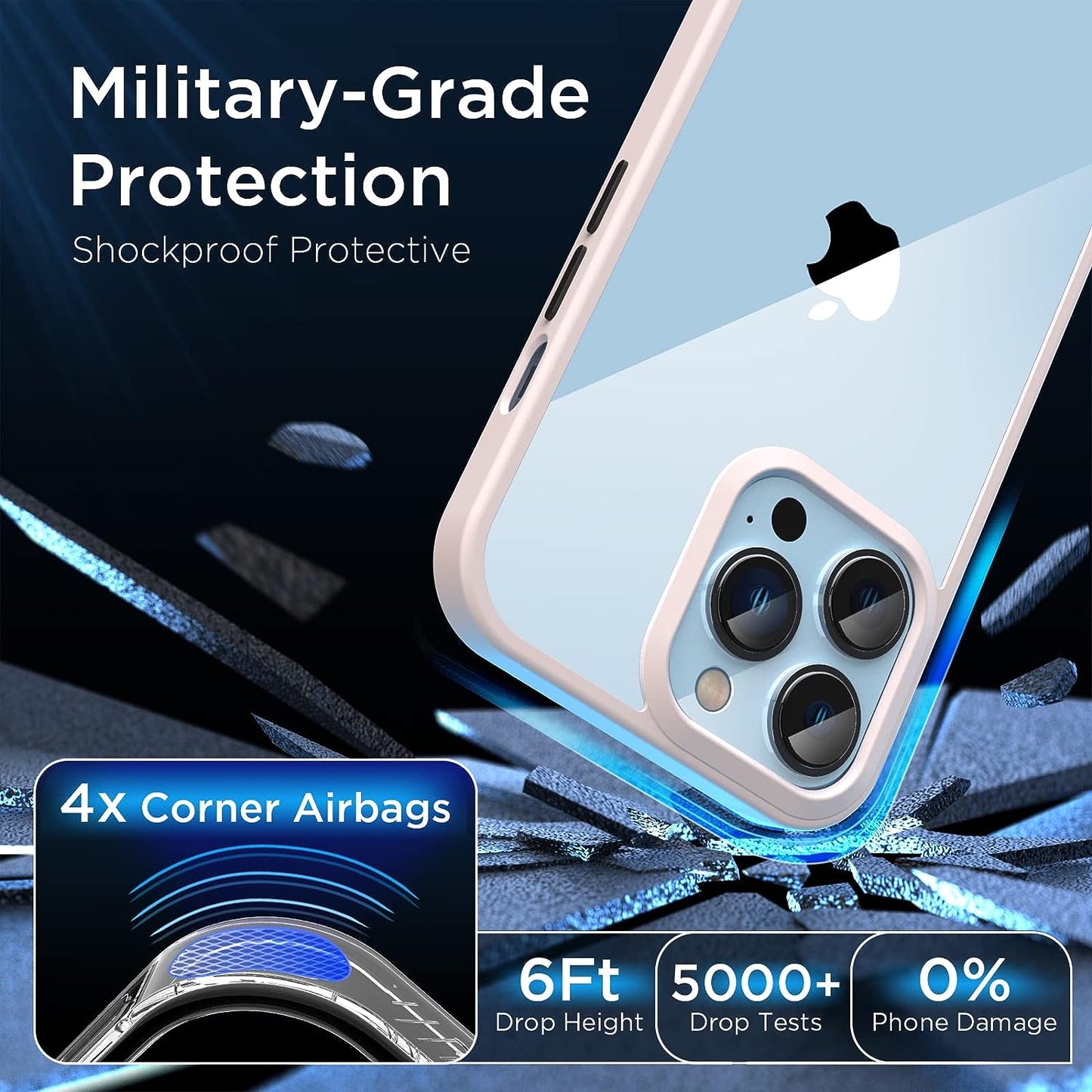 [2023 New] for Iphone 13 Pro Case Clear, [Non-Yellowing] [Military Drop Protection] Shockproof Bumper Slim Fit Phone Case Thin Cover for Apple 13Pro (6.1 In, Clear-Pink)  Gotrays Gavin LLC   