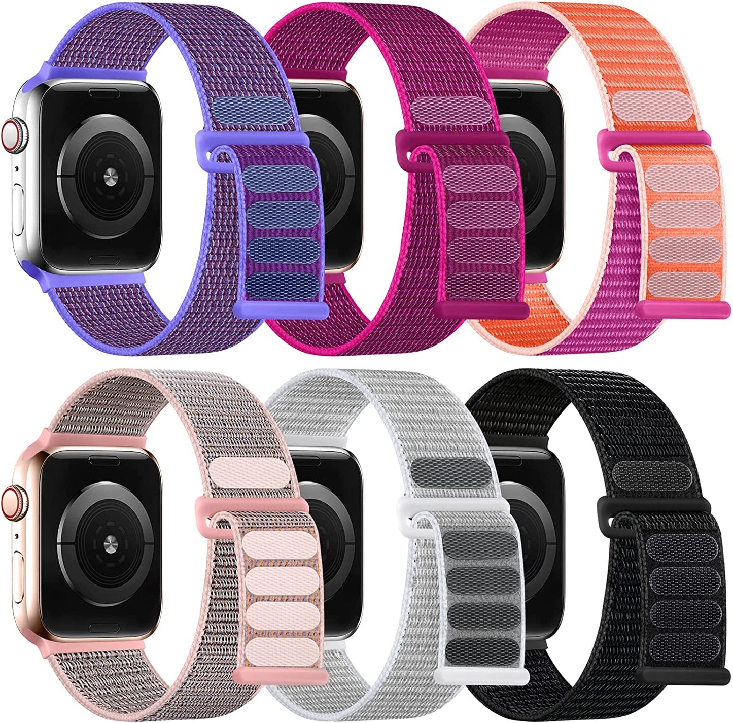 WJK 6 Pack Stretchy Nylon Solo Loop Bands Compatible with Apple Watch 38Mm 40Mm 41Mm 42Mm 44Mm 45Mm 49Mm Women Men, Adjustable Braided Sport Elastic Wristband for Iwatch Ultra SE Series 8 7 6 5 4 3 2 1  WJK Black/Pomegranate/Lilac/Light Gray/Dragon Fruit/Pink Sand 42mm/44mm/45mm/49mm 