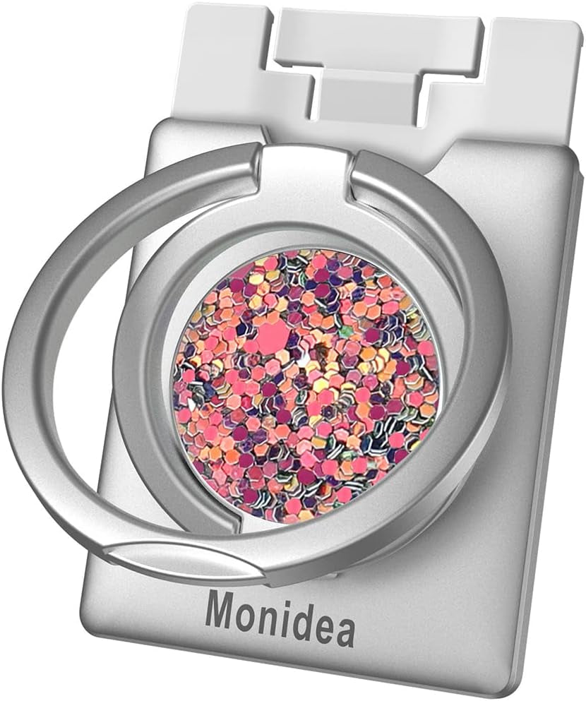 Monidea Phone Ring Holder, Phone Grip Finger Kickstand Wireless Charging Friendly, 360°Rotation Metal Phone Ring Grip Stand Work with Magnetic Car Mount for Iphone Samsung Ipad Tablets & More - Black  MonIdea White Sparkle Rose  