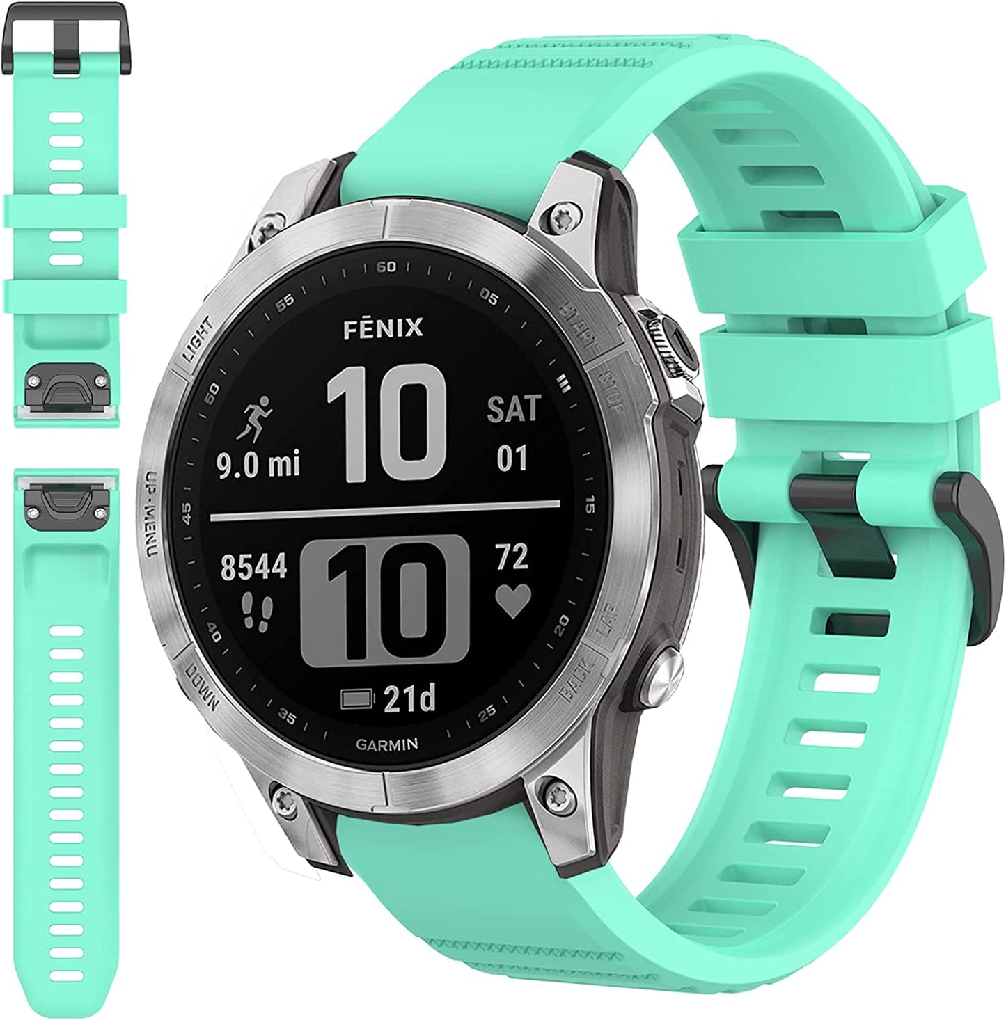 Miimall Compatible for Garmin Fenix 7 Watch Band 22Mm Sport Soft Silicone Flexible Watch Strap Quick Fit Silicone Band Strap for Garmin Fenix 7/7 Sapphire Solar/Fenix 6/6 Pro//Fenix 5 22Mm(Green)  Miimall Lake Blue  