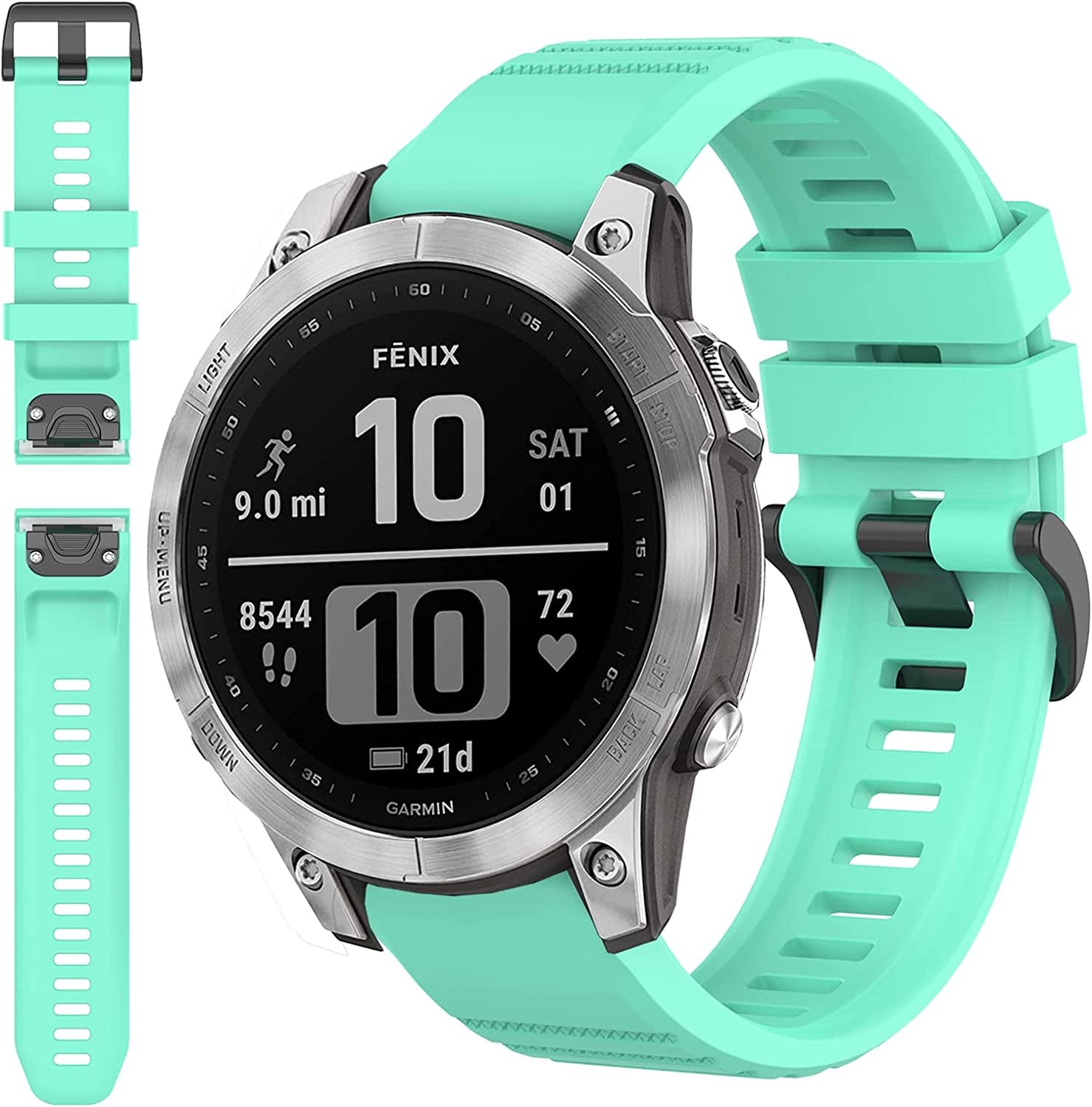 Miimall Compatible for Garmin Fenix 7 Watch Band 22Mm Sport Soft Silicone Flexible Watch Strap Quick Fit Silicone Band Strap for Garmin Fenix 7/7 Sapphire Solar/Fenix 6/6 Pro//Fenix 5 22Mm(Green)  Miimall Lake Blue  
