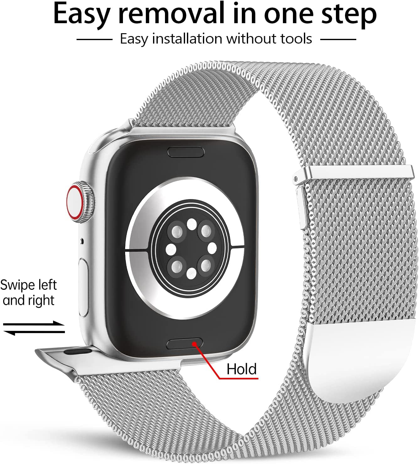 OHOTLOVE Metal Magnetic Bands Compatible with Apple Watch Band 38Mm 40Mm 41Mm 42Mm 44Mm 45Mm 49Mm Women Men, Stainless Steel Mesh Magnetic Strap for Iwatch Series Ultra/8/7/6/5/4/3/2/1/Se Silver S  OHOTLOVE   