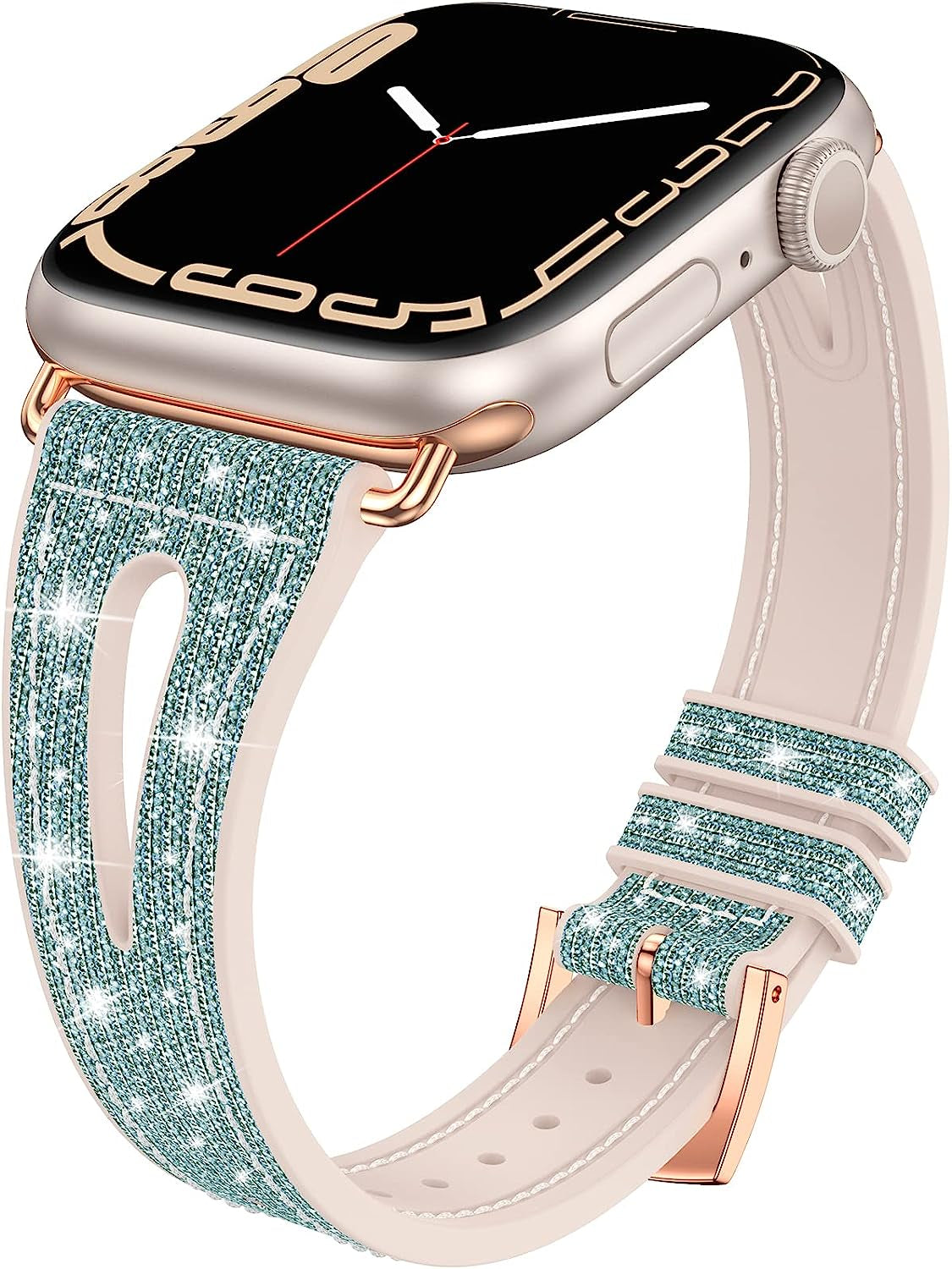 Goton Bling Band for Apple Watch Bands 49Mm 45Mm 44Mm 42Mm 41Mm 40Mm 38Mm Ultra Series 8 7 6 5 4 3 2 1 SE, Women Glitter Silicone Strap Accessories Designed for Iwatch All Series  Yin-Goton Blue/Green 42/44/45/49mm 