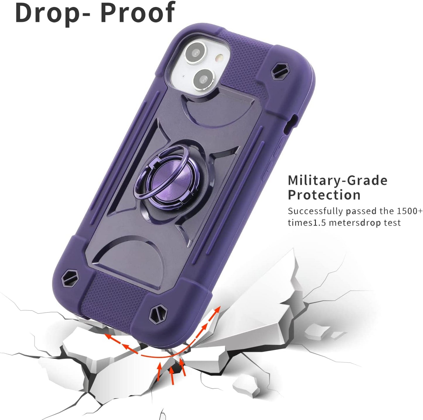 MARKILL Compatible with Iphone 14 Case/Iphone 13 Case 6.1 Inch with Built-In 360°Rotating Ring Stand, Military Grade Drop Protection Full Body Rugged Heavy Duty Case Durable Cover. (Deep Purple)  MARKILL   