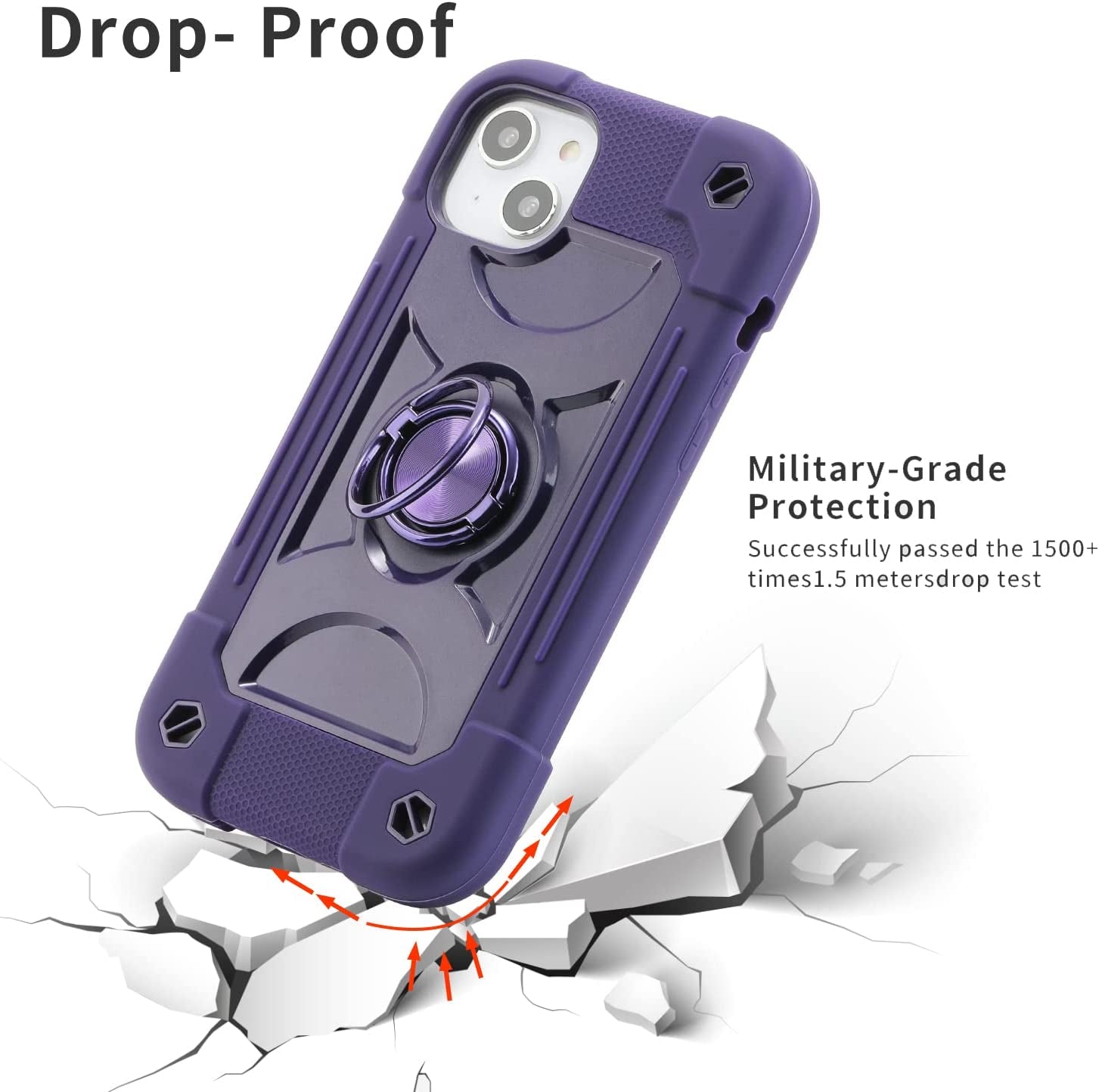 MARKILL Compatible with Iphone 14 Case/Iphone 13 Case 6.1 Inch with Built-In 360°Rotating Ring Stand, Military Grade Drop Protection Full Body Rugged Heavy Duty Case Durable Cover. (Deep Purple)  MARKILL   