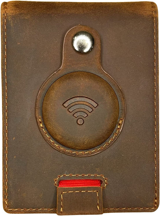 Genuine Leather Airtag Wallet | Credit Card Bifold Wallet for Apple Air Tag GPS | Minimalist RFID Blocking Slim Wallet | Multifunctional with Money Clip - Gift Box… (Brown)  Lumberjack Plaid   