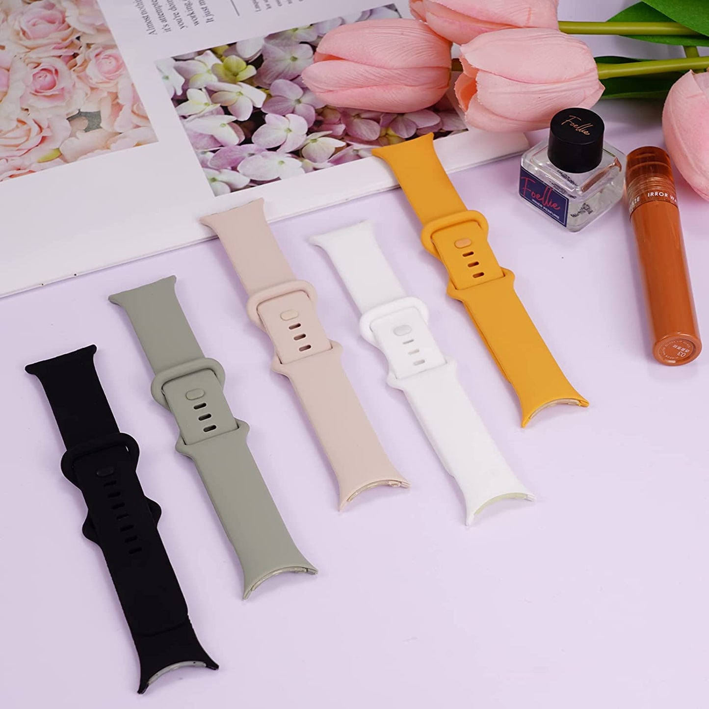 BMINEN Bands 4 Pack for Google Pixel Watch Band, Soft Silicone Wristband Women Men Waterproof Sport Strap Band for Google Pixel Watch 2022 (L, 4PACS-A-L)  BMINEN   