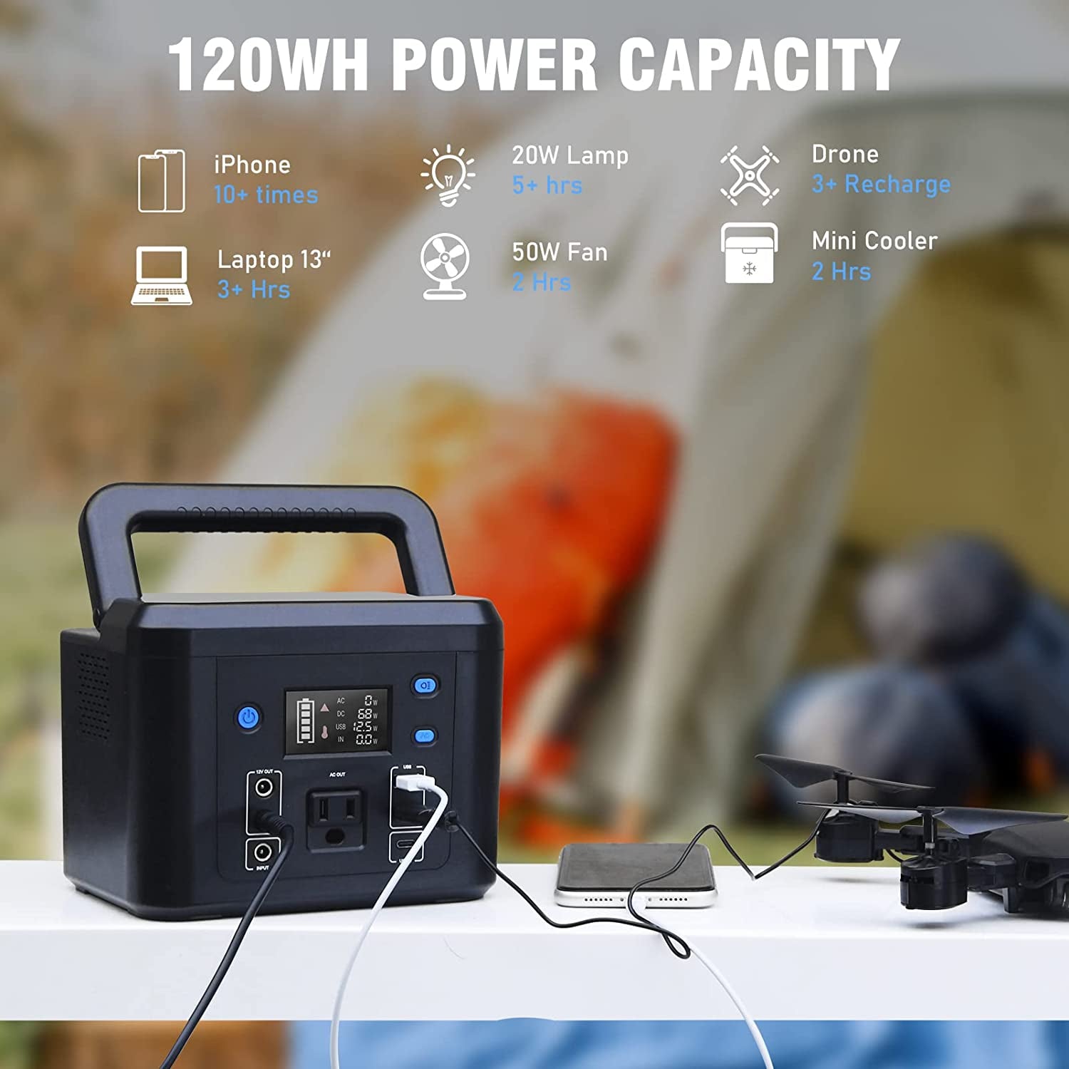 200W Portable Power Station, Powkey 120Wh/33,000Mah Power Bank with AC Outlet, 110V 6 Outputs Power Generator External Battery Pack with LED Light for Home Use and Outdoor Camping  Hengke Energy(GuangDong) Co., Ltd   