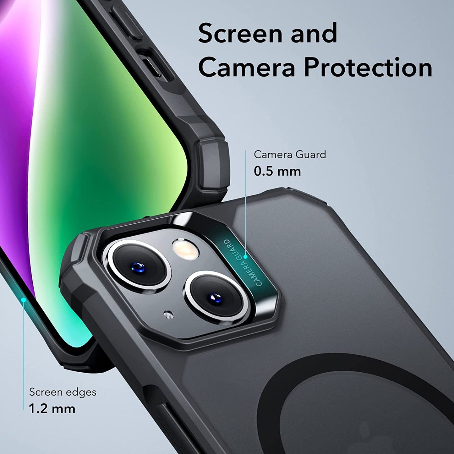 ESR for Iphone 14 Case/Iphone 13 Case, Compatible with Magsafe, Military-Grade Protection, Air-Guard Corners, Magnetic Phone Case for Iphone 14/13, Air Armor Magnetic Case (Halolock), Frosted Black  Electronic Silk Road Corp   