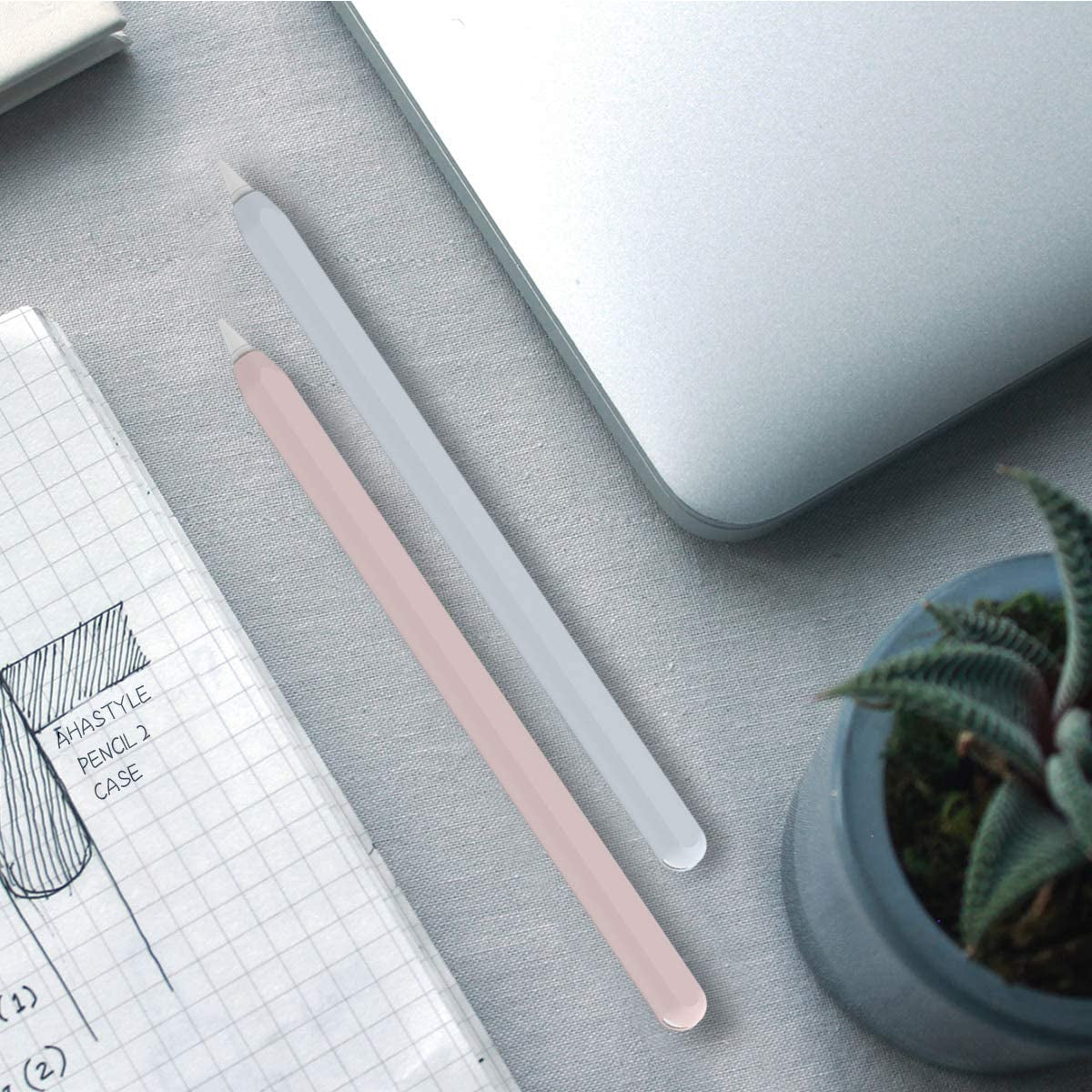 Ahastyle Ultra Thin Case Silicone Skin Cover Compatible with Apple Pencil 2Nd Generation, Ipad Pro 11 12.9 Inch-2 Pack (Light Blue & Pink)  AHASTYLE   