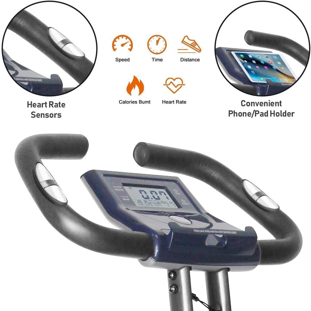 Leikefitness LEIKE X Bike Ultra-Quiet Folding Exercise Bike, Magnetic Upright Bicycle with Heart Rate,Lcd Monitor and Easy to Assemble  leikefitness   