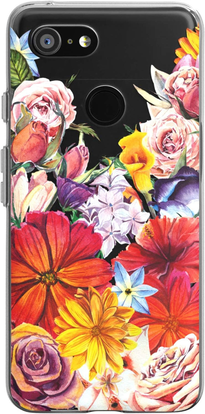 Toik Slim TPU Phone Case for Google Pixel XL 2 XL 3 XL 3A XL 4 XL 2019 Protective Gift Luxury Lightweight Girly Flowers Women Rose Design Flexible Floral Print Silicone Clear Anemone Cover Red  Toik Bright Flowers  